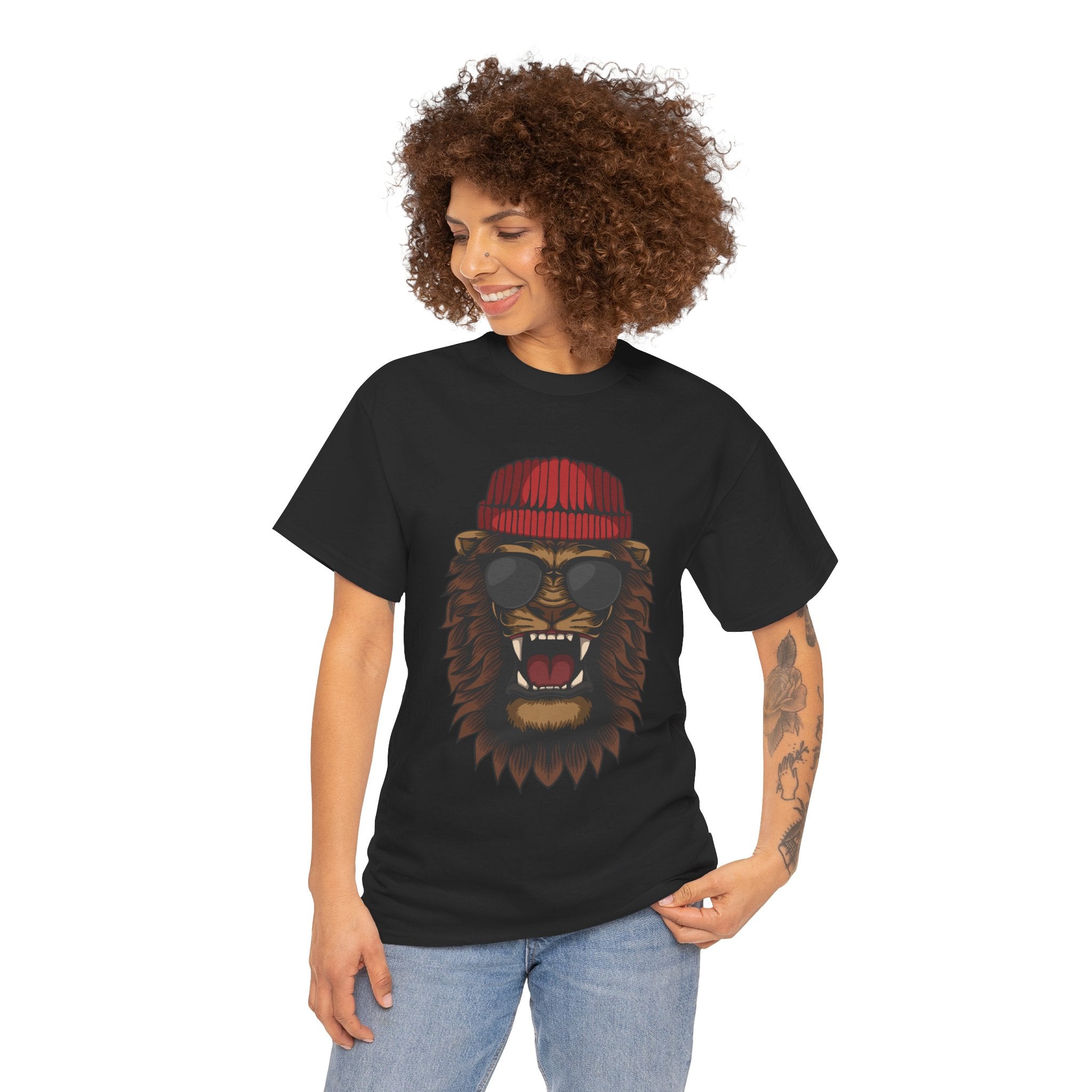 Hipster Lion Beanie Fashion Unisex Mens Womens T-Shirt