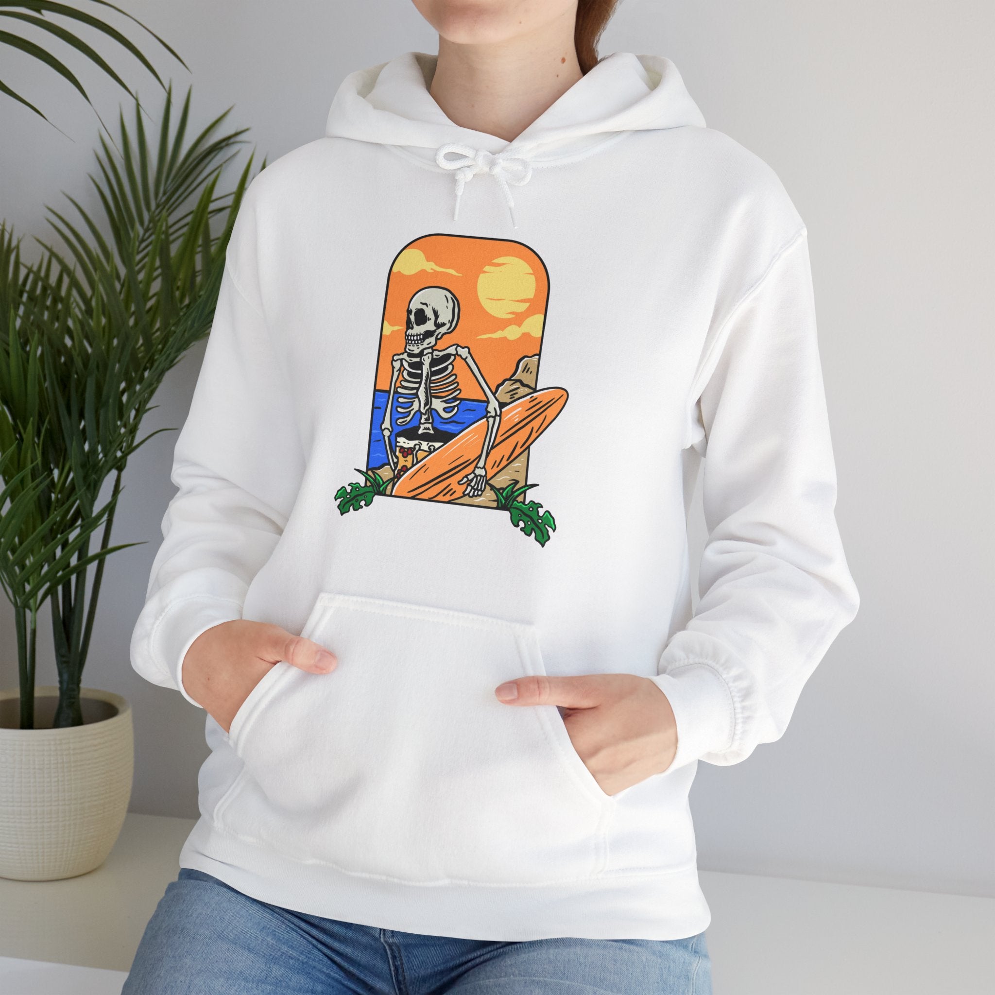 Surfing Skeleton Beach Unisex Graphic Novelty Hoodie