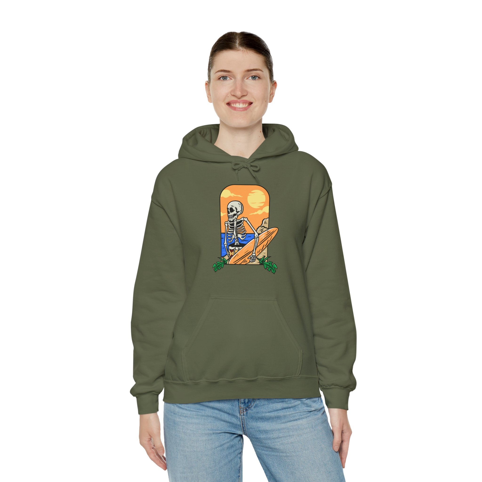 Surfing Skeleton Beach Unisex Graphic Novelty Hoodie