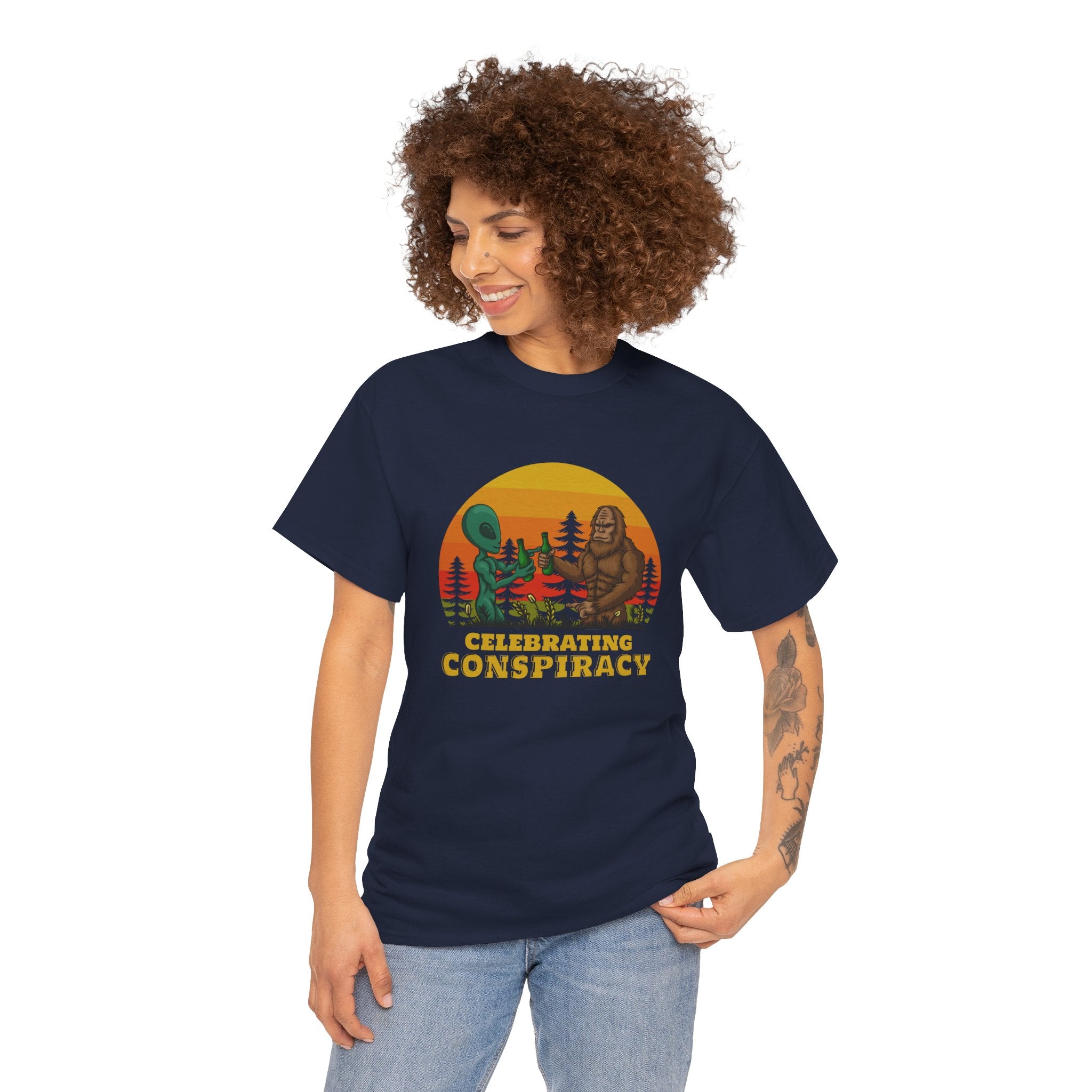 Funny Bigfoot Sasquatch Alien Conspiracy Outdoor Camping Sunset Unisex T-Shirt