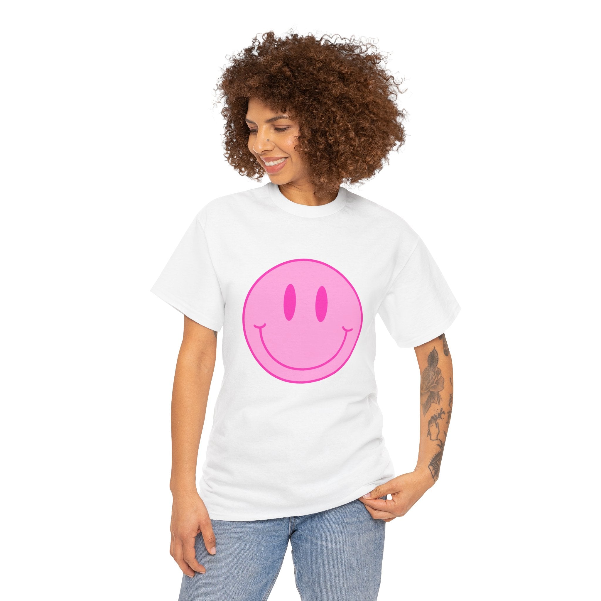 Cute Smile Face Retro Pink Unisex Graphic Novelty Shirt Tee