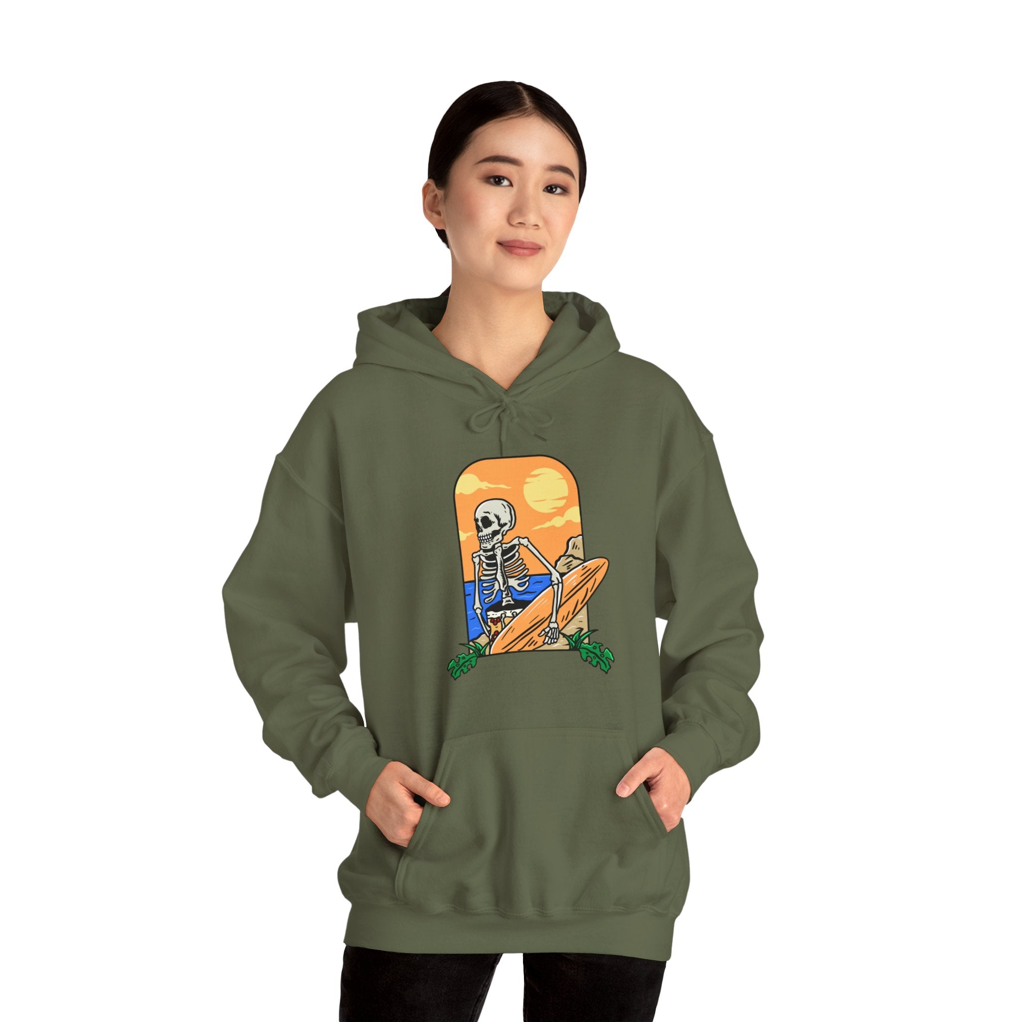 Surfing Skeleton Beach Unisex Graphic Novelty Hoodie