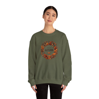 Hello Autumn Fall Wreath Leaf Design Sweatshirt