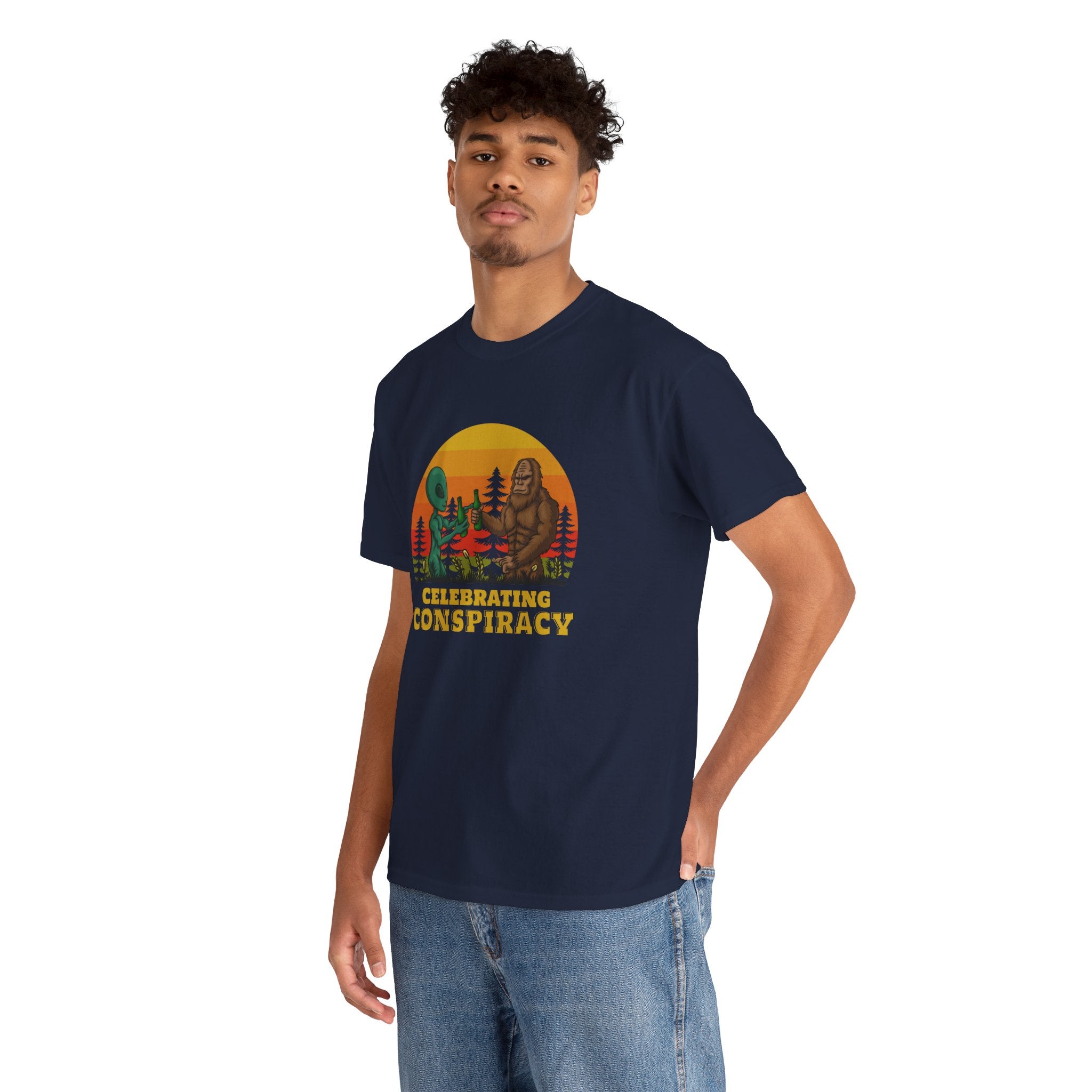 Funny Bigfoot Sasquatch Alien Conspiracy Outdoor Camping Sunset Unisex T-Shirt