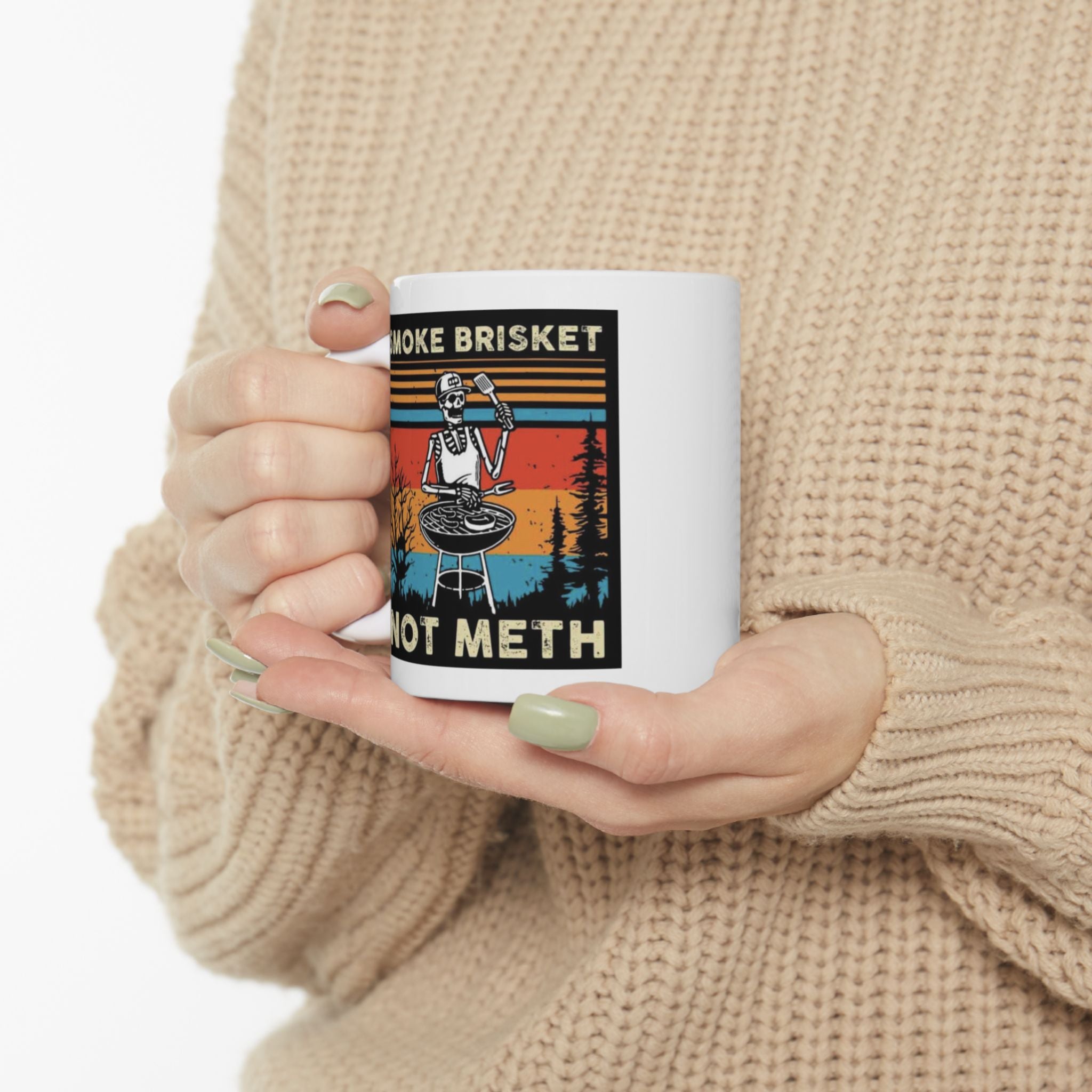 Smoke Brisket Not Meth Funny Meme Sobriety Skeleton Punk Ceramic Coffee Mug