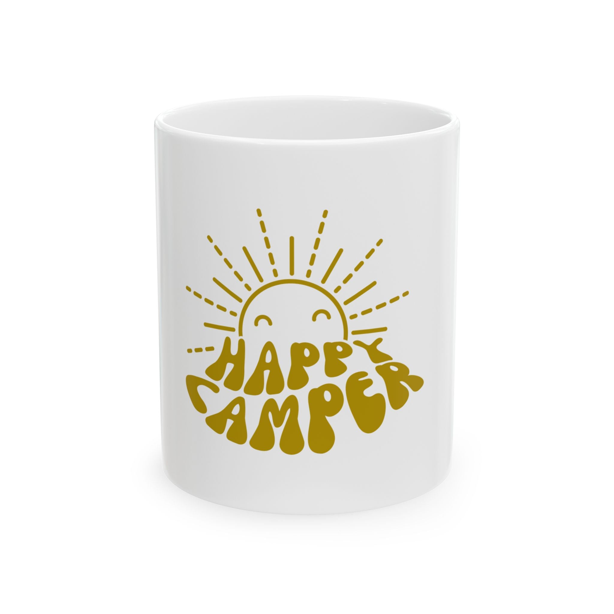 Happy Camper Camping Retro Graphic Novelty Ceramic Coffee Mug