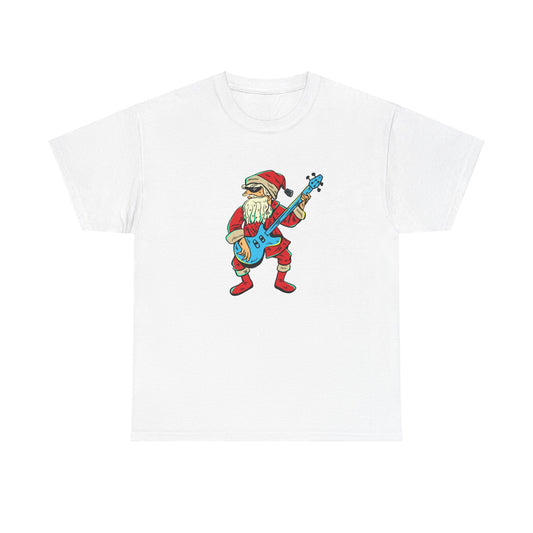 Rock N Roll Santa Guitar Christmas Holiday Winter Unisex Heavy Cotton T-Shirt