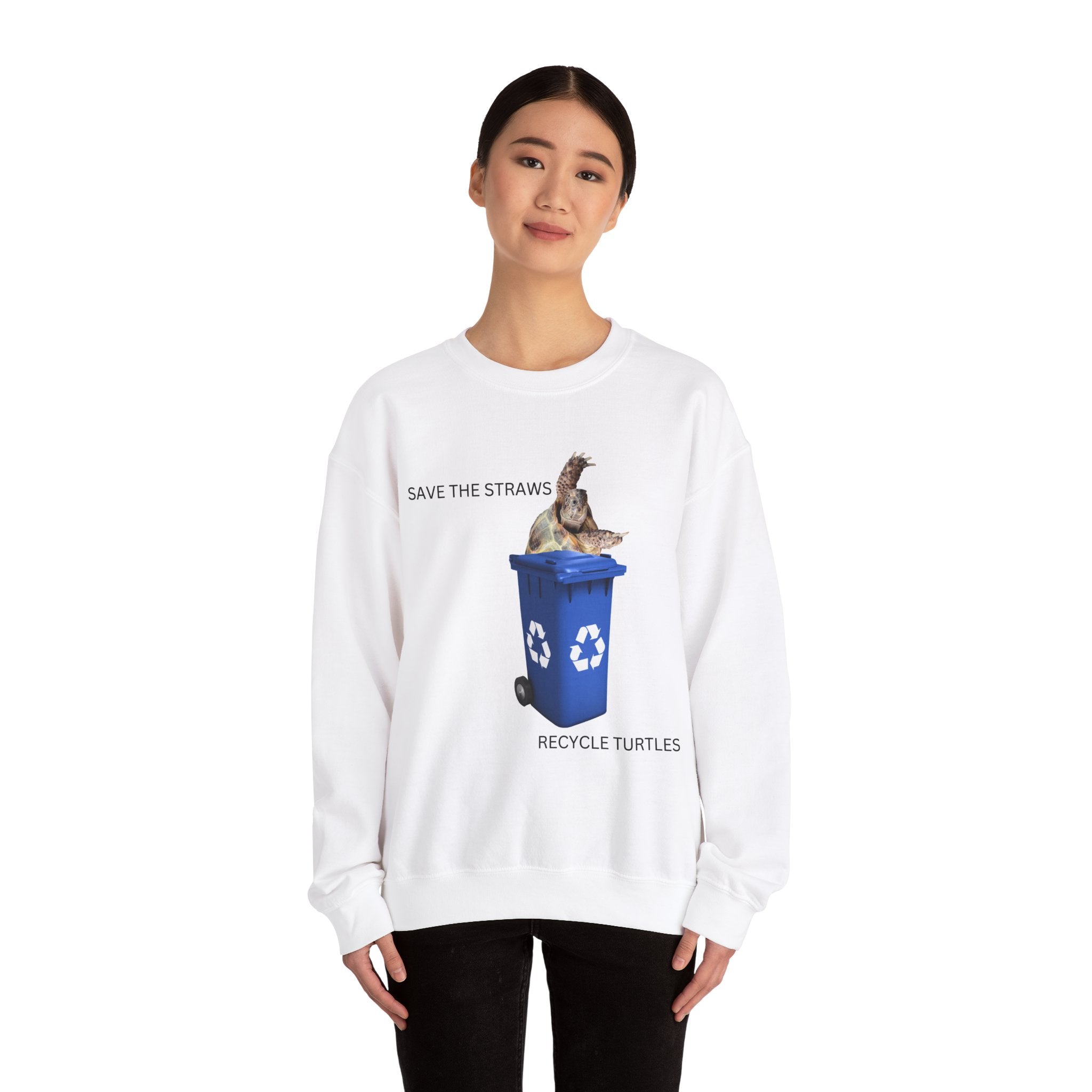 Funny Meme Recycle Turtle Save Straws Crewneck Sweatshirt