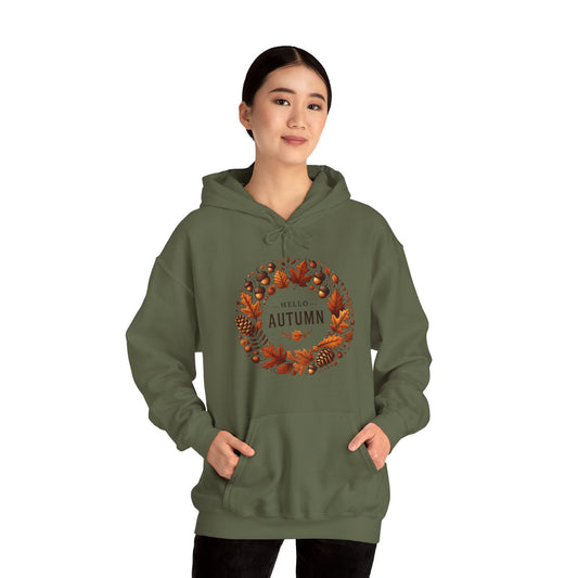 Hello Autumn Fall Wreath Leaf Design Hoodie