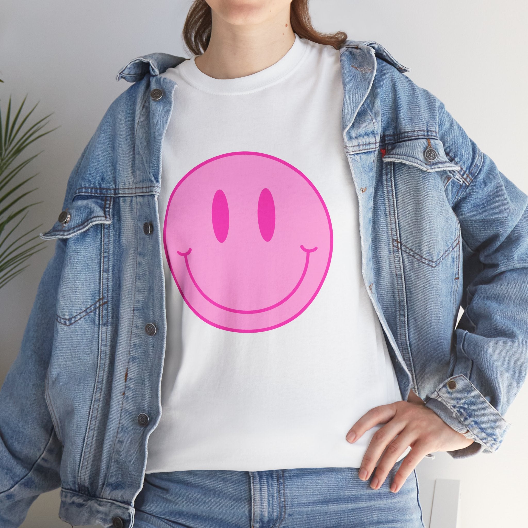 Cute Smile Face Retro Pink Unisex Graphic Novelty Shirt Tee