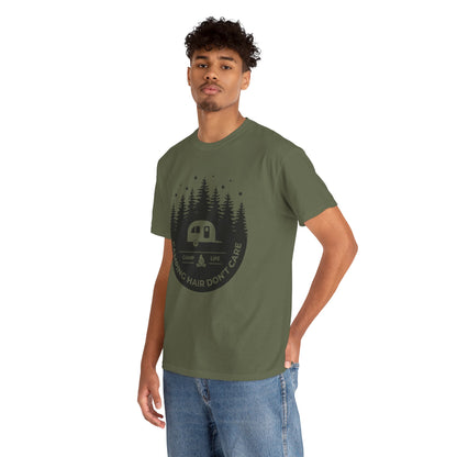 Funny Camping T-Shirt Camping Hair Don't Care Men's Women's Cute Outdoors Tee