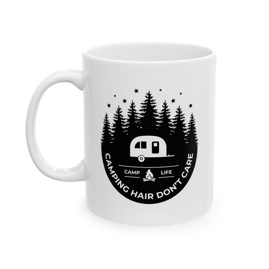 Camping Hair Don't Care Hiking Outdoors Funny Cute Novelty Coffee Gift Mug