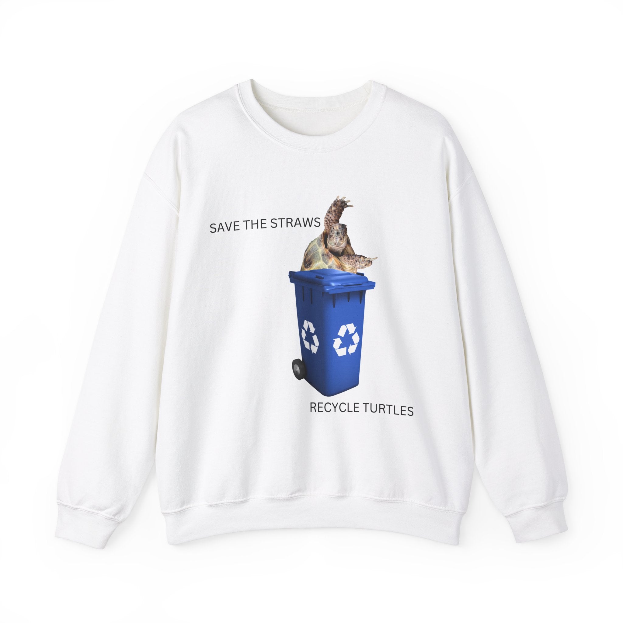 Funny Meme Recycle Turtle Save Straws Crewneck Sweatshirt