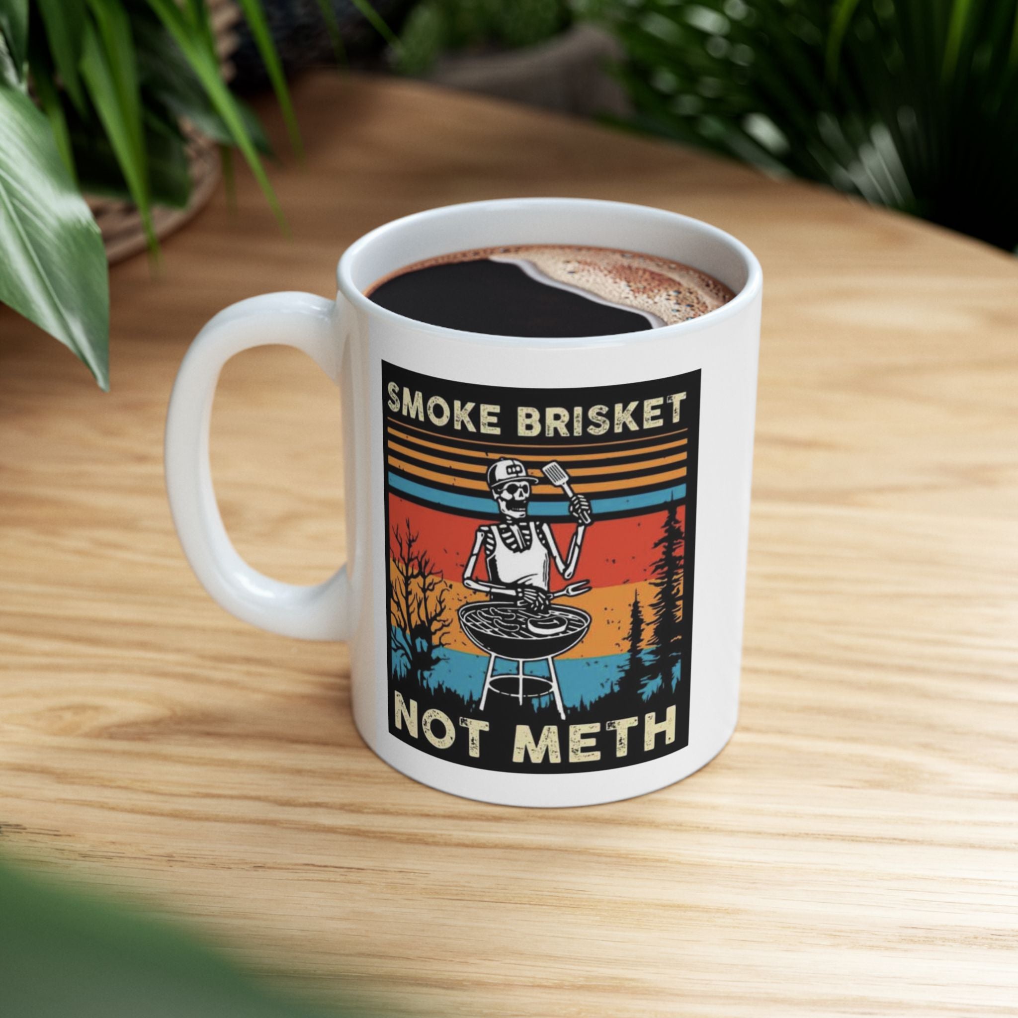 Smoke Brisket Not Meth Funny Meme Sobriety Skeleton Punk Ceramic Coffee Mug