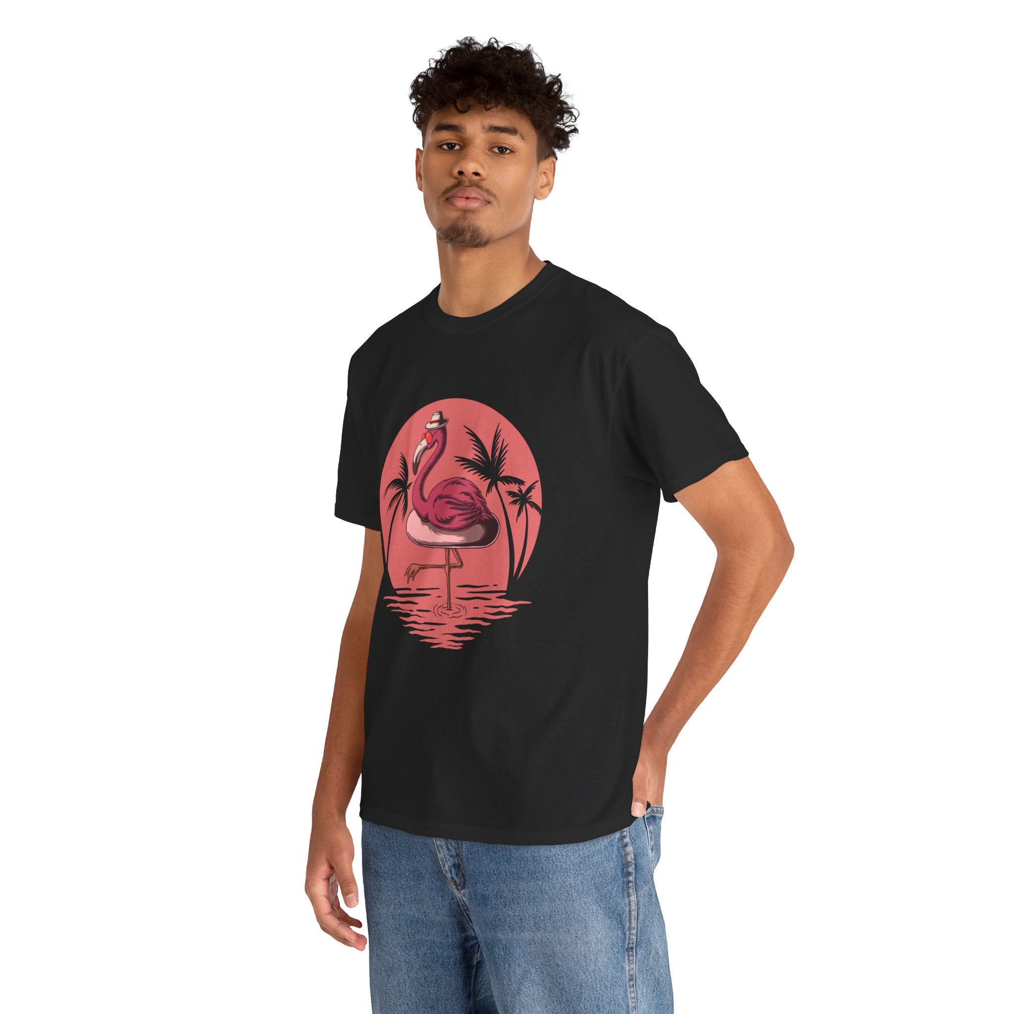 Flamingo With Glasses Summer Retro Unisex Graphic Novelty T-Shirt