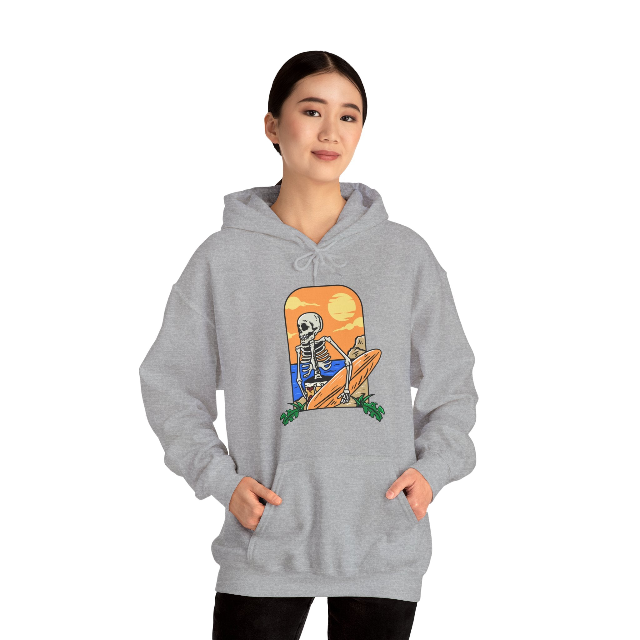 Surfing Skeleton Beach Unisex Graphic Novelty Hoodie