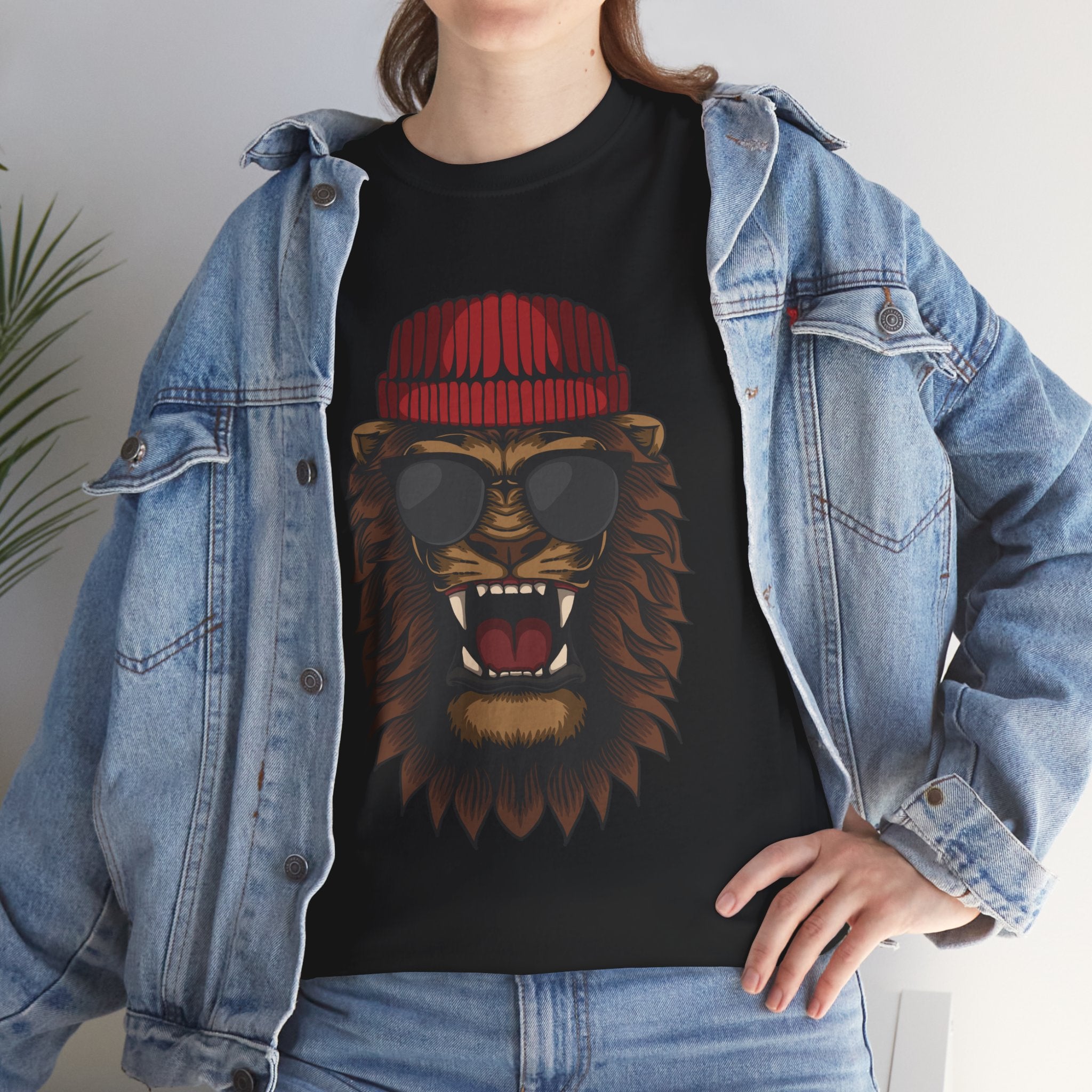 Hipster Lion Beanie Fashion Unisex Mens Womens T-Shirt