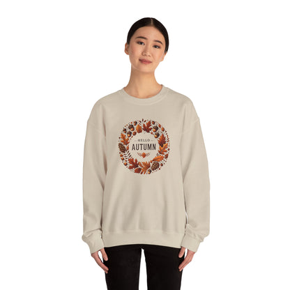 Hello Autumn Fall Wreath Leaf Design Sweatshirt