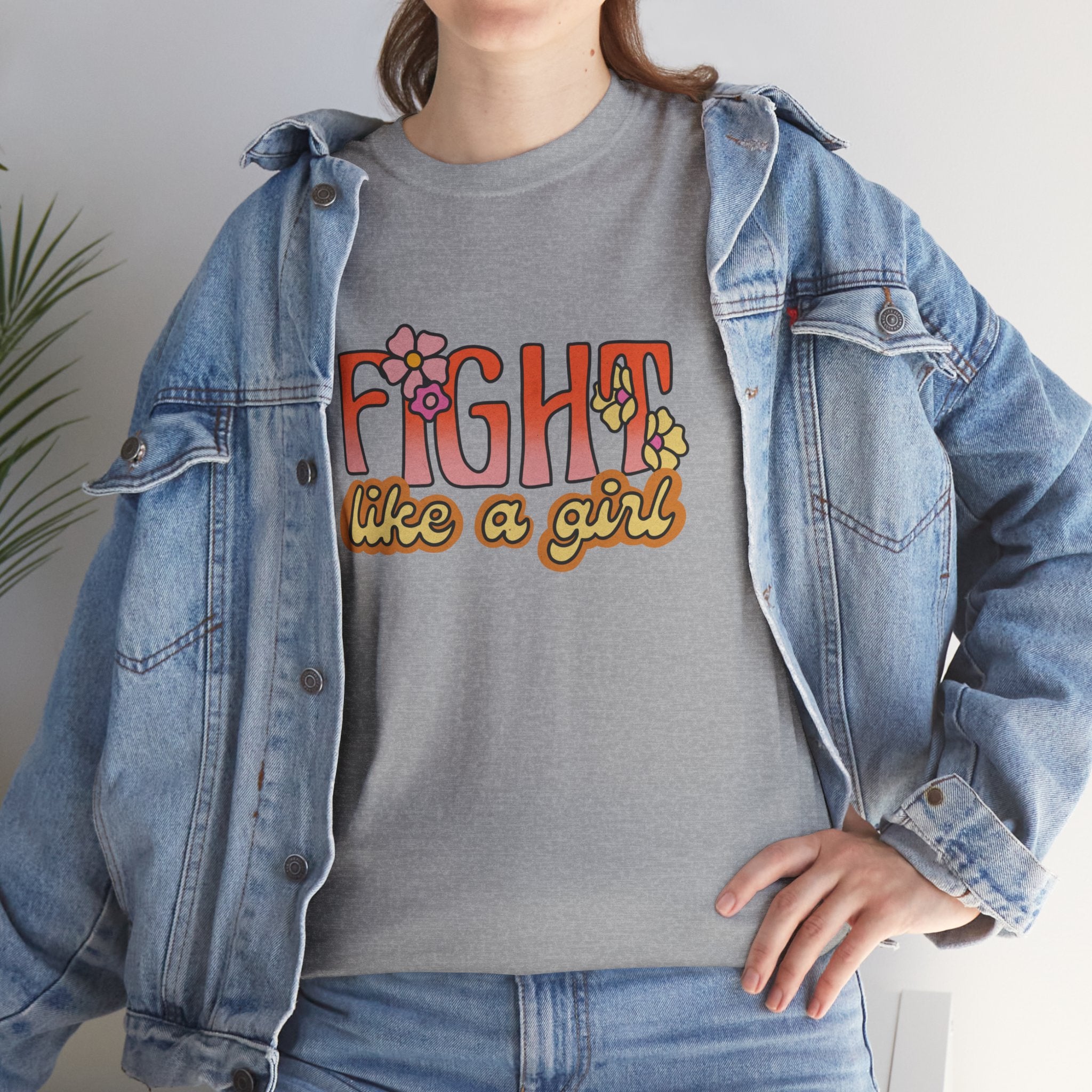 Fight Like A Girl Feminist Retro Flowers Unisex Graphic Novelty Shirt Tee