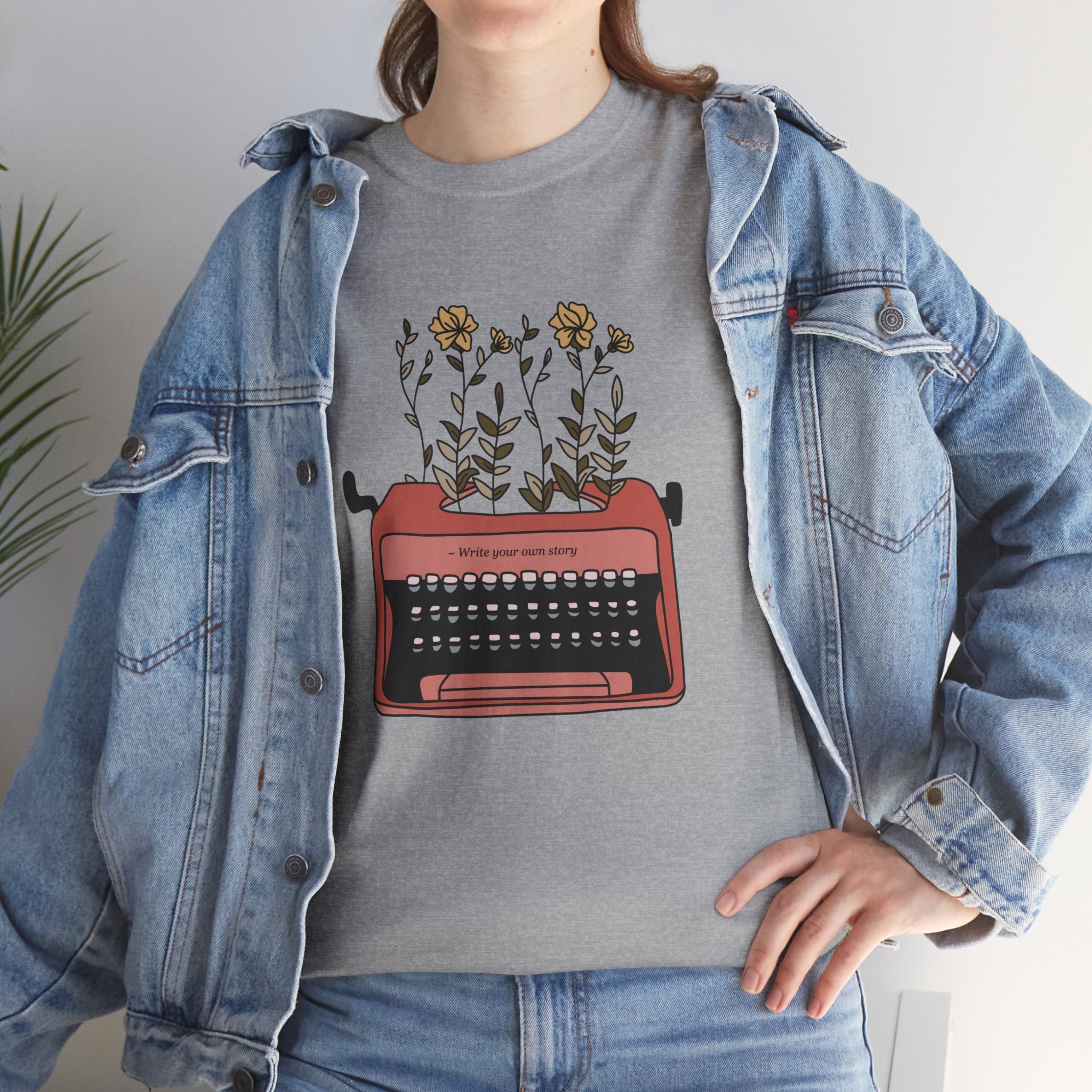 Cute Typewriter Flowers Retro Unisex Graphic Novelty Shirt Tee