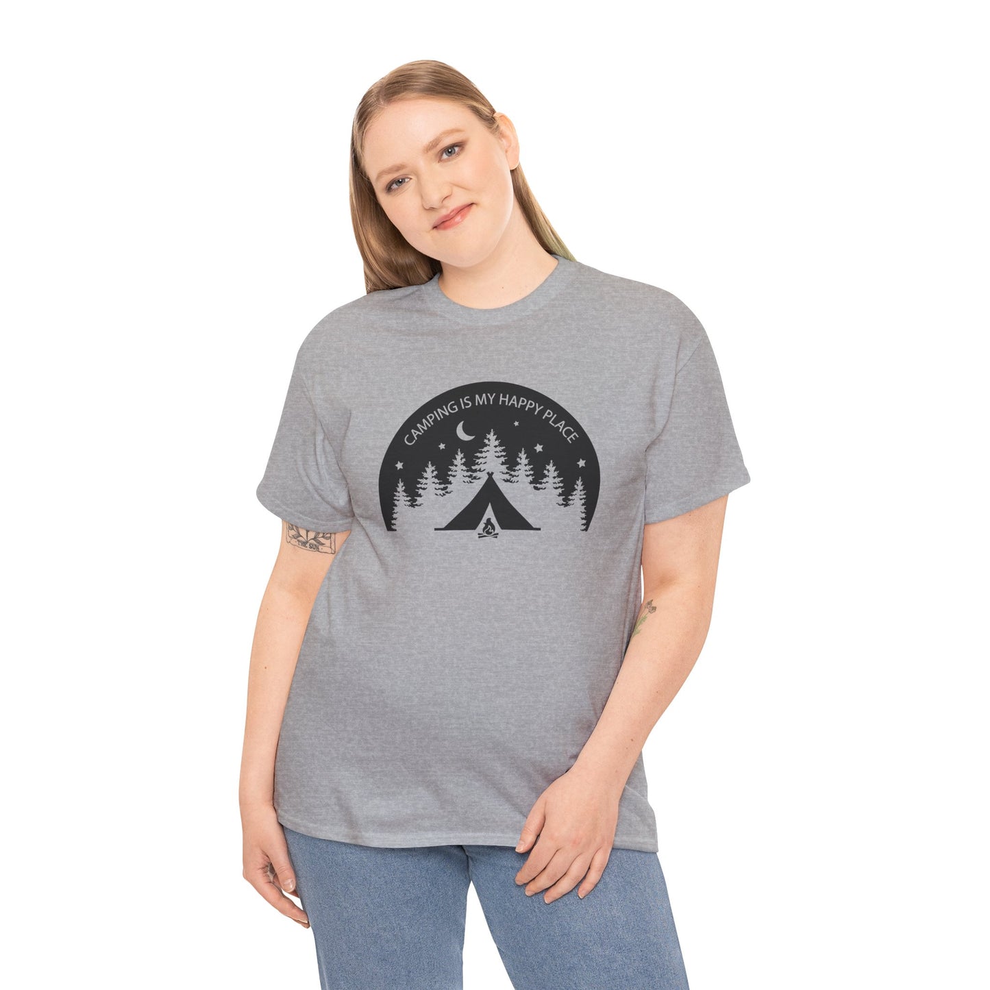 Camping T-Shirt Gifts Outdoors Hiking Camping Is my Happy Place Unisex Grey Tee