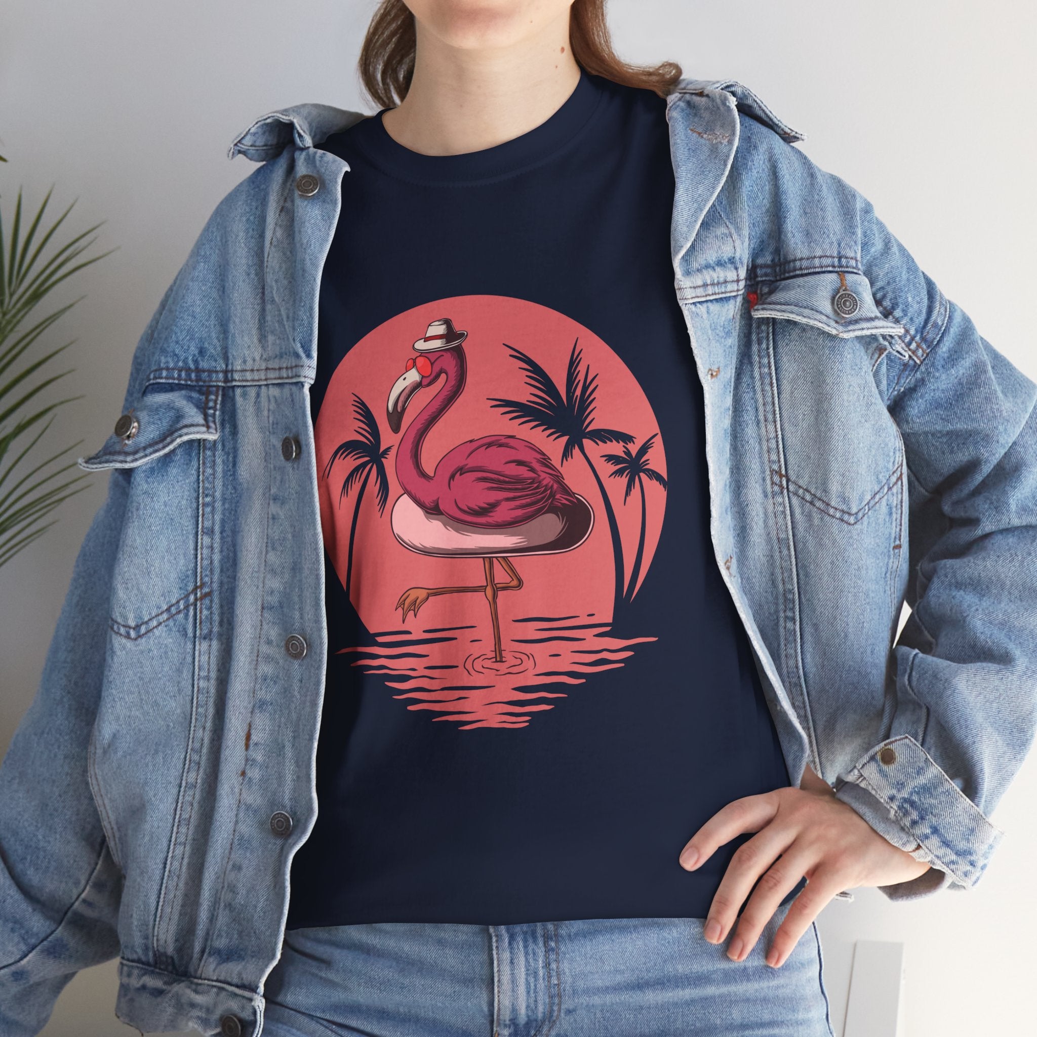 Flamingo With Glasses Summer Retro Unisex Graphic Novelty T-Shirt