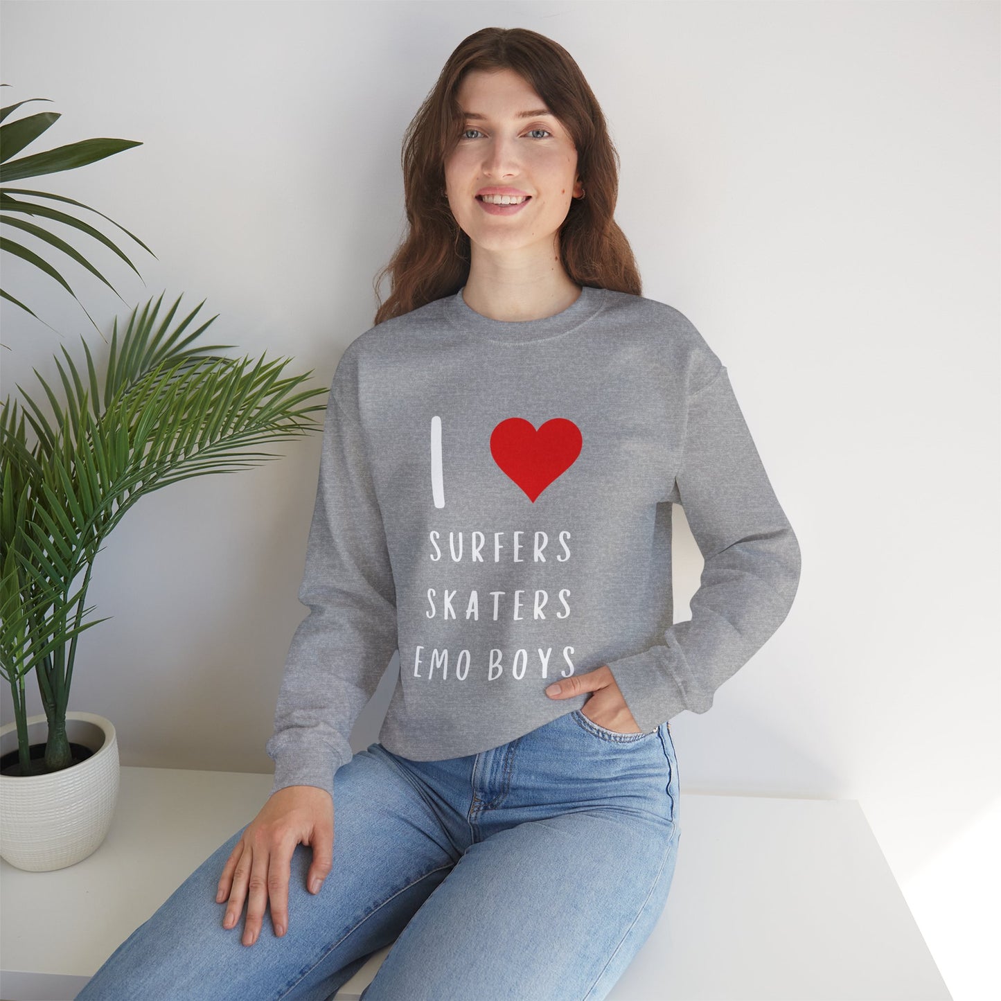 Funny Women's I Love Surfers Skaters Emo Boys Graphic Novelty Sweatshirt