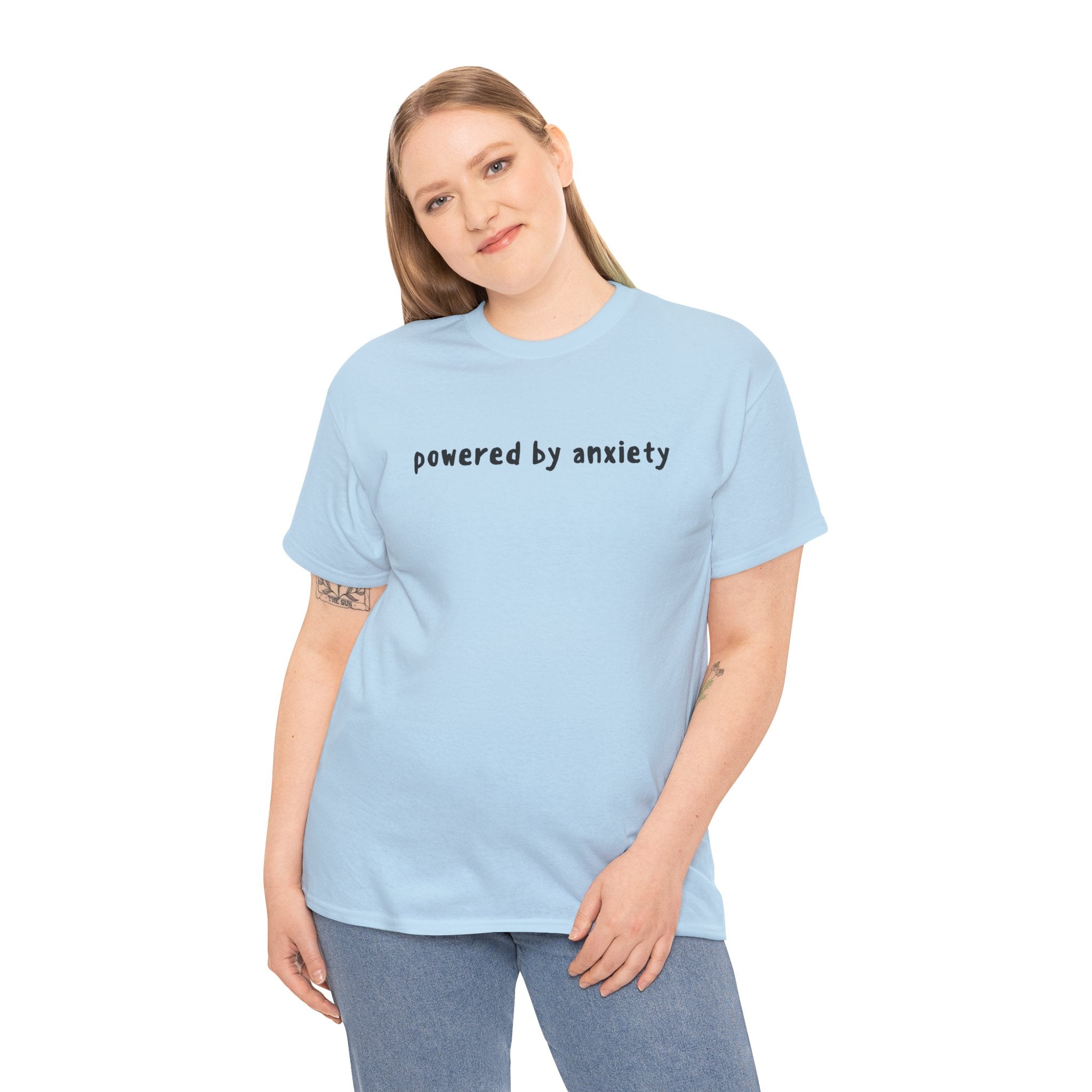 Powered By Anxiety Funny Meme Graphic Novelty Gift Unisex T-Shirt