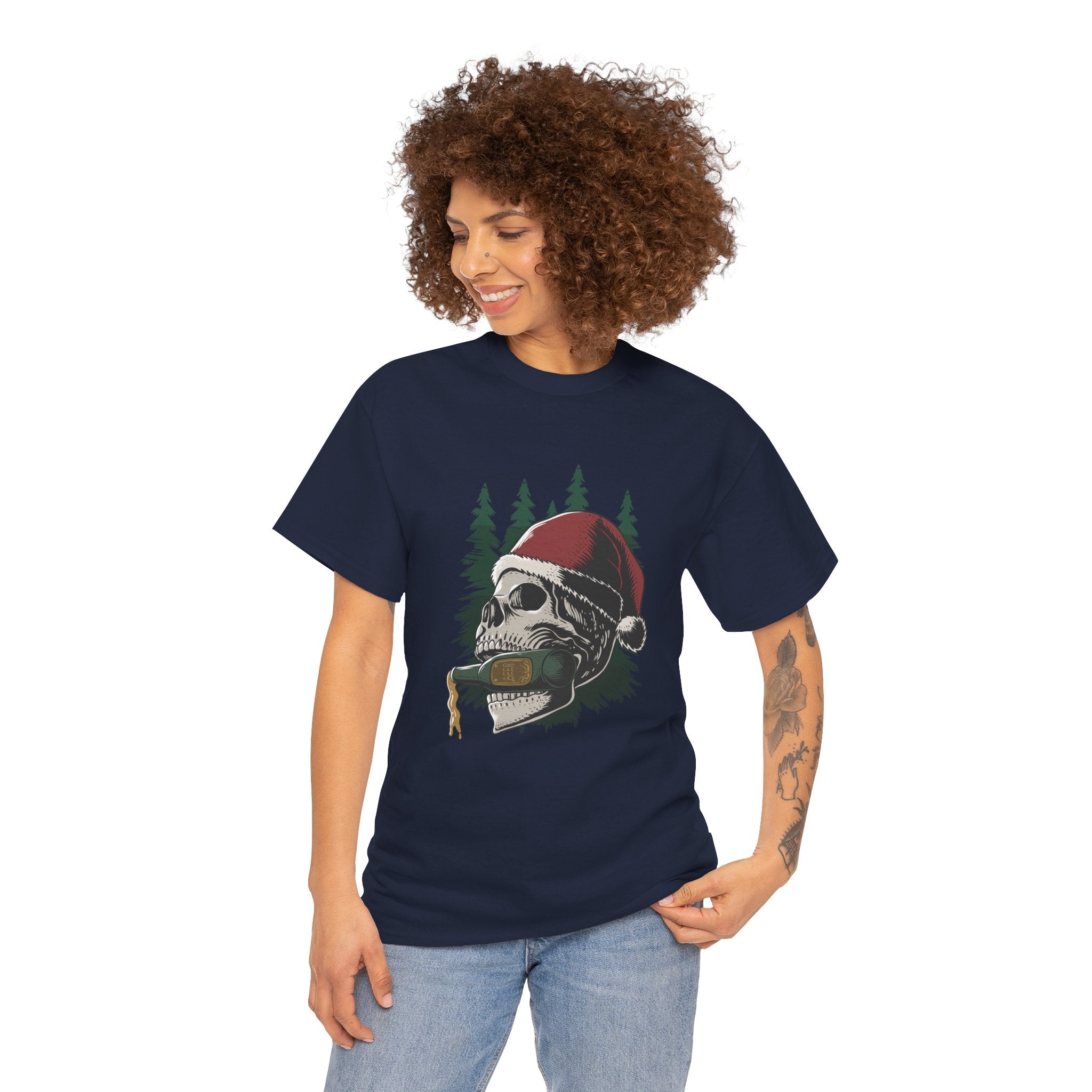 Skull Drinking Beer Christmas Holiday Unisex T-Shirt