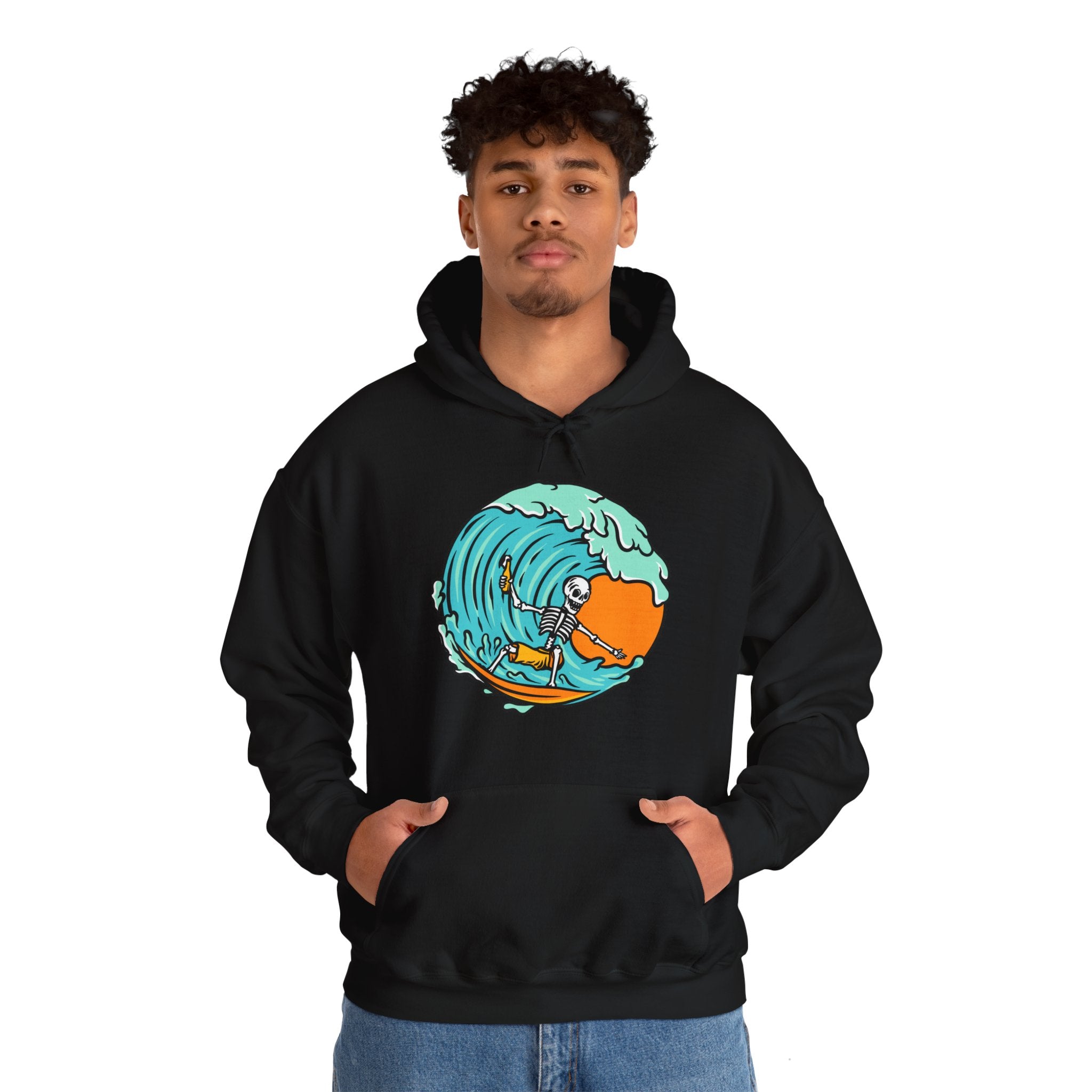 Surfing Skeleton Surfing Ocean Unisex Graphic Novelty Hoodie