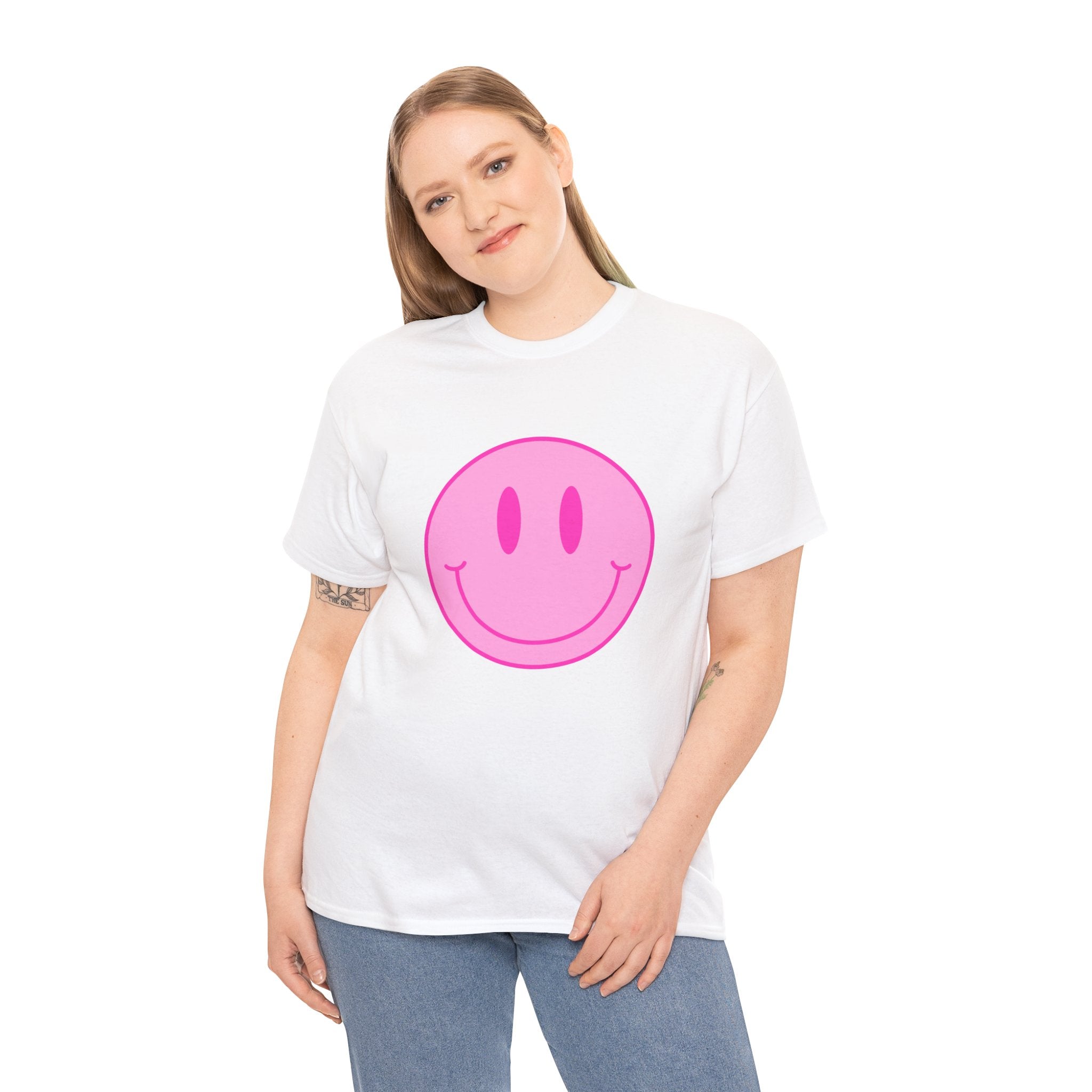 Cute Smile Face Retro Pink Unisex Graphic Novelty Shirt Tee