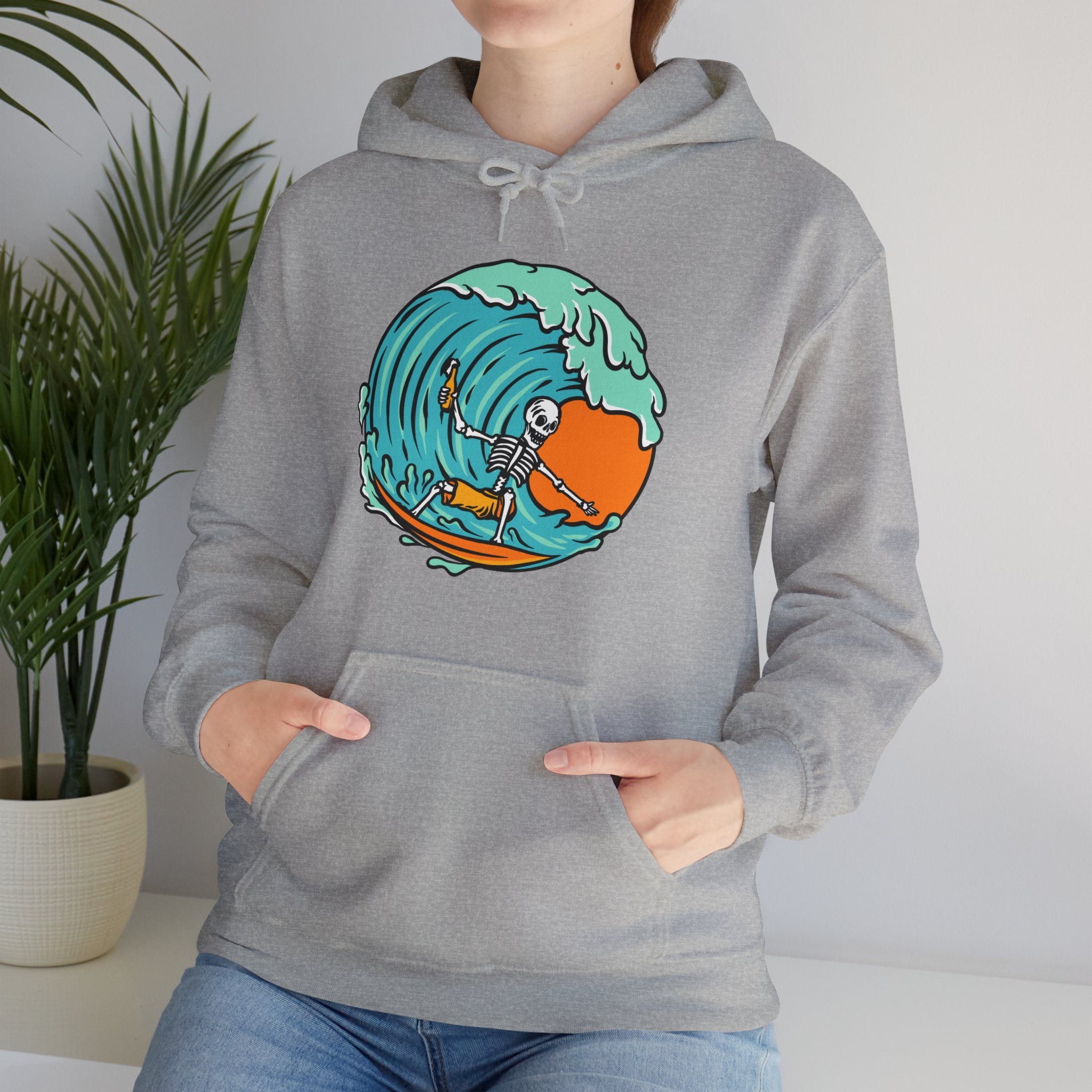 Surfing Skeleton Surfing Ocean Unisex Graphic Novelty Hoodie