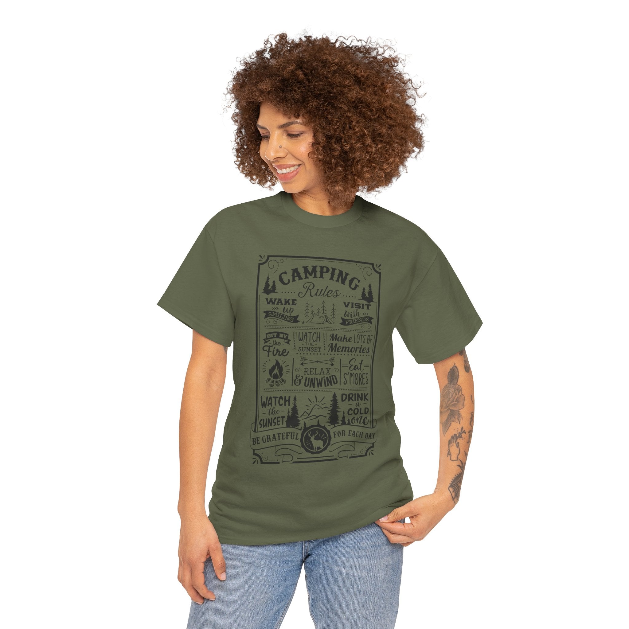 Camping Rules Shirt Men's Women's Outdoor Distressed Graphic Tee T-Shirt