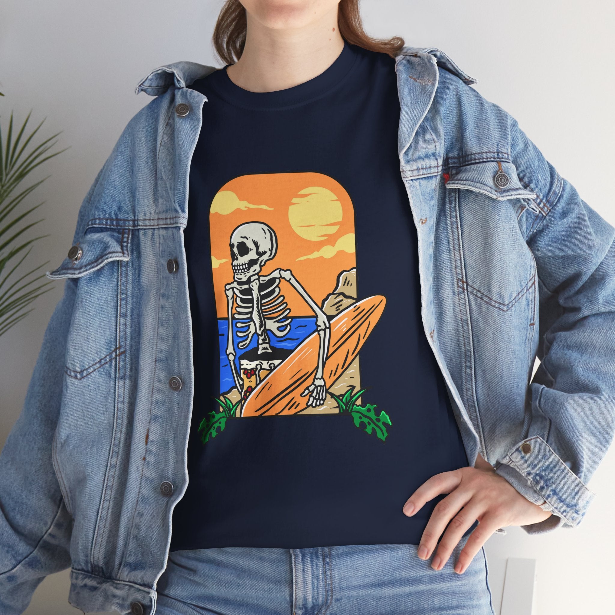 Skeleton Surfing Beach Unisex Mens Womens T-Shirt