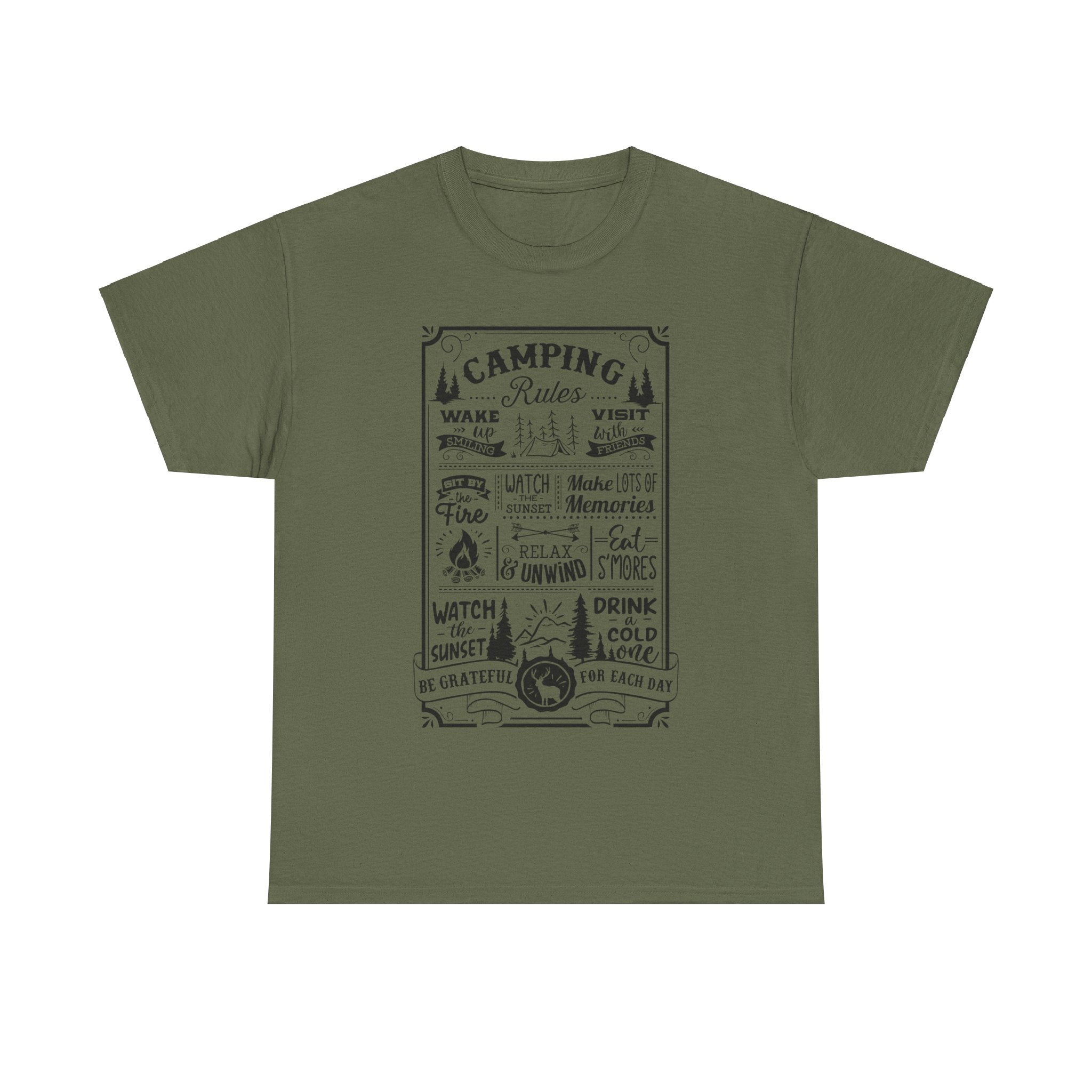 Camping Rules Shirt Men's Women's Outdoor Distressed Graphic Tee T-Shirt