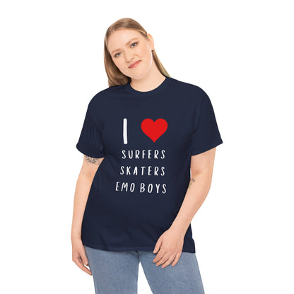 Funny Women’s "I Love Surfers, Skaters, Emo Boys" Graphic T-Shirt