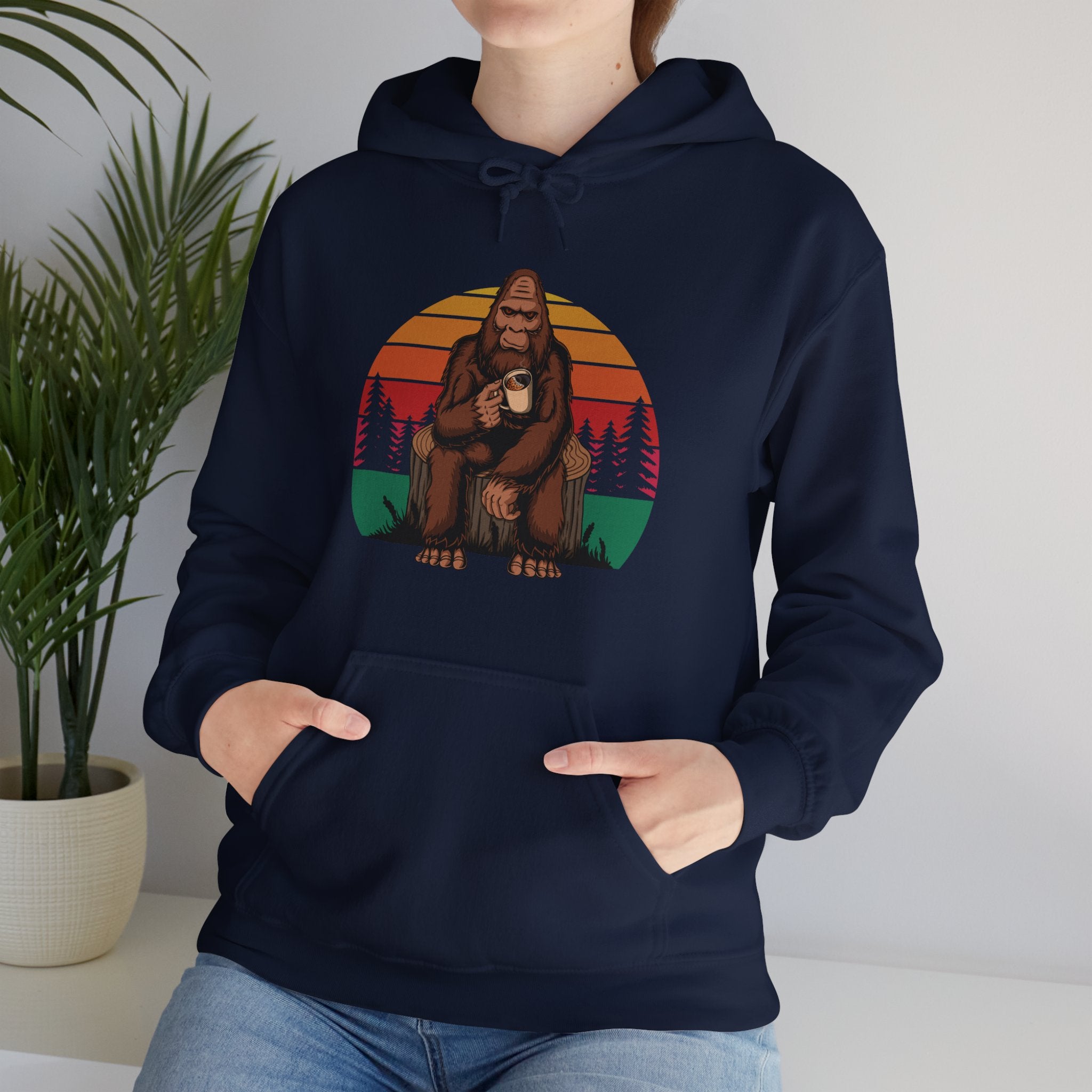 Bigfoot Coffee Drinker Outdoor Camping Unisex Mens Womens Hoodie