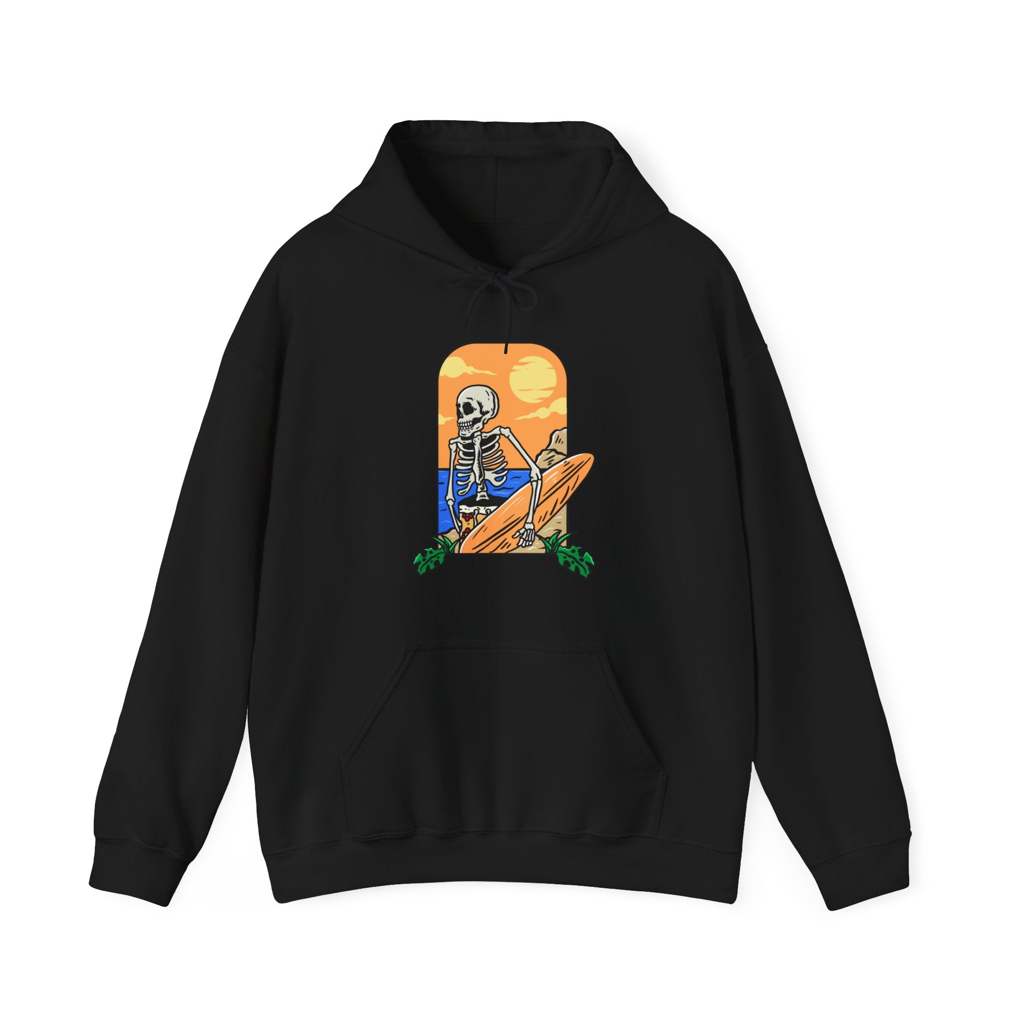 Surfing Skeleton Beach Unisex Graphic Novelty Hoodie