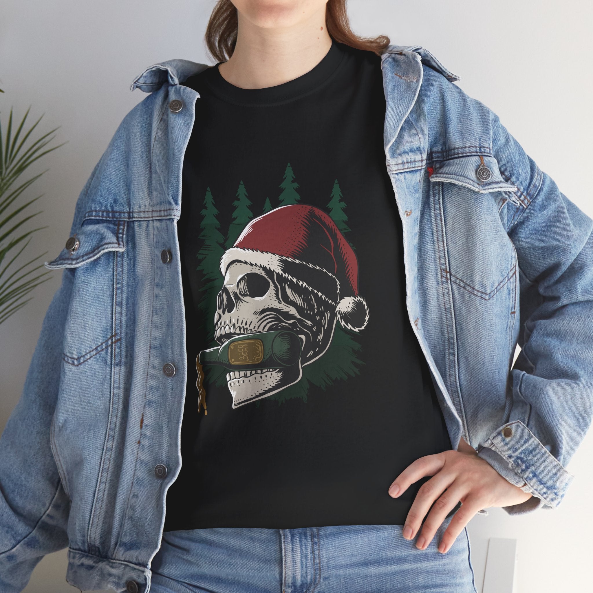 Skull Drinking Beer Christmas Holiday Unisex T-Shirt