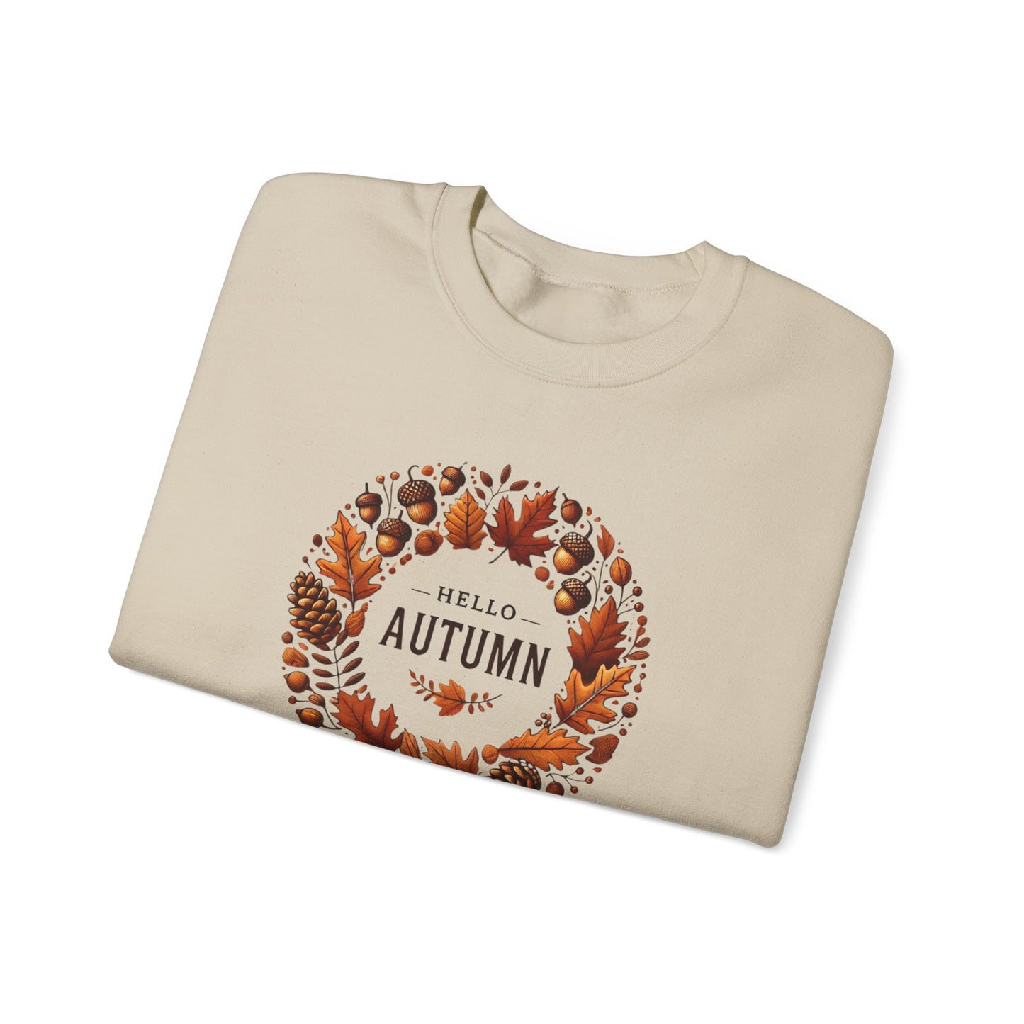 Hello Autumn Fall Wreath Leaf Design Sweatshirt