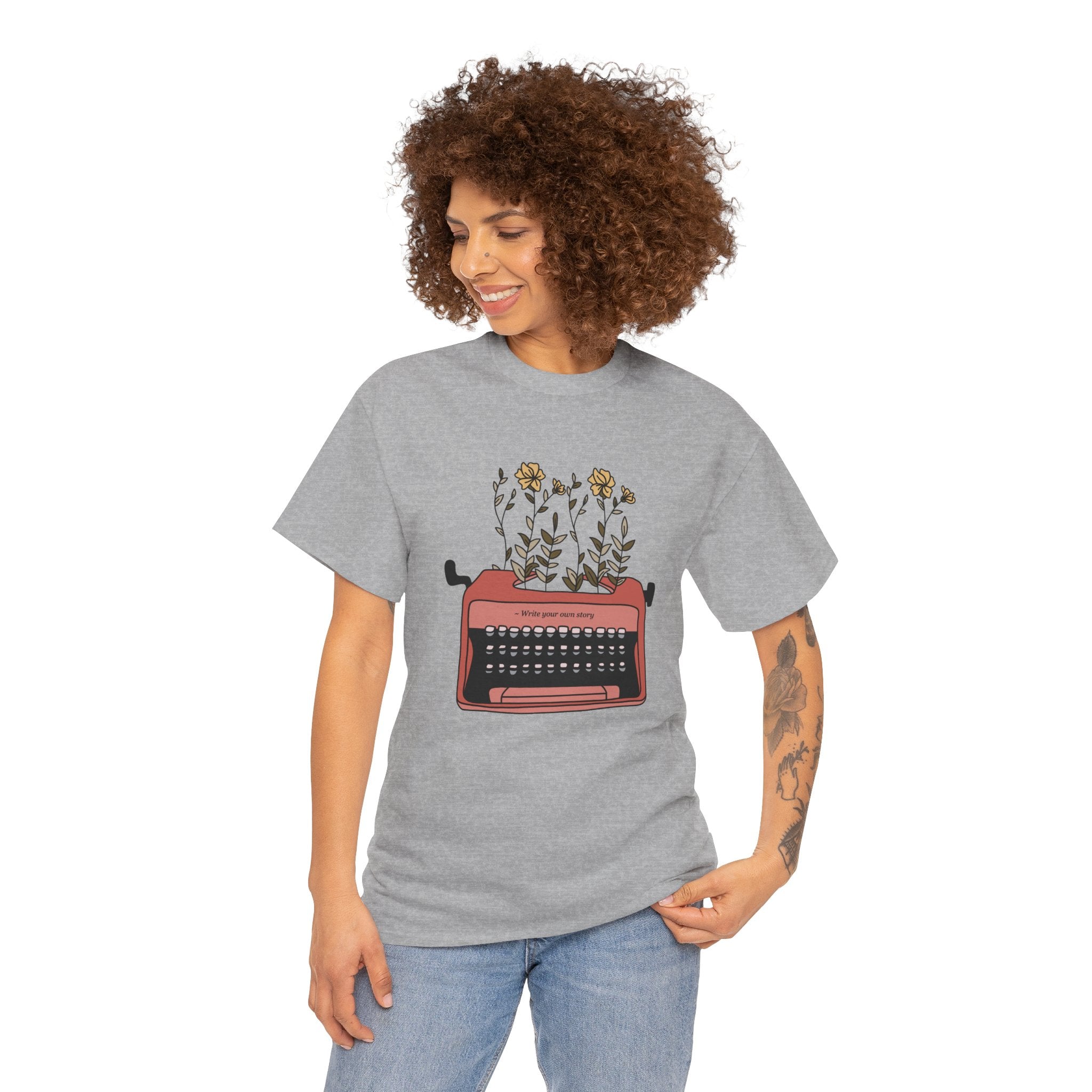 Cute Typewriter Flowers Retro Unisex Graphic Novelty Shirt Tee