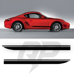 Porsche Cayman Hockey Style Side Stripe Decals - Racing Rocker Panel Kit Set of 2 (2005-2016)
