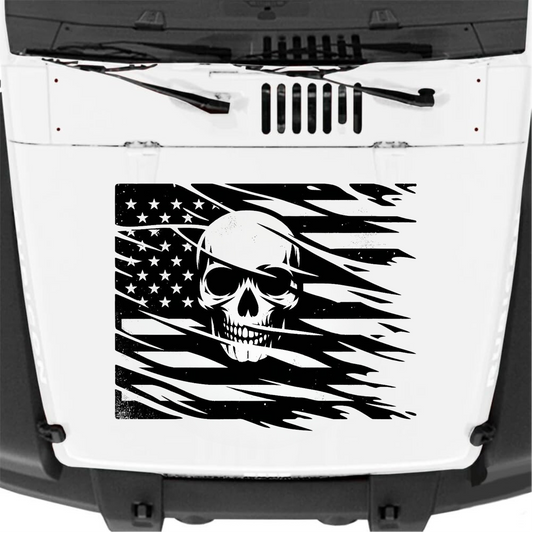Tattered USA Flag Skull Skeleton Pirate Vinyl Window Bumper Hood Decal Universal For Car Truck