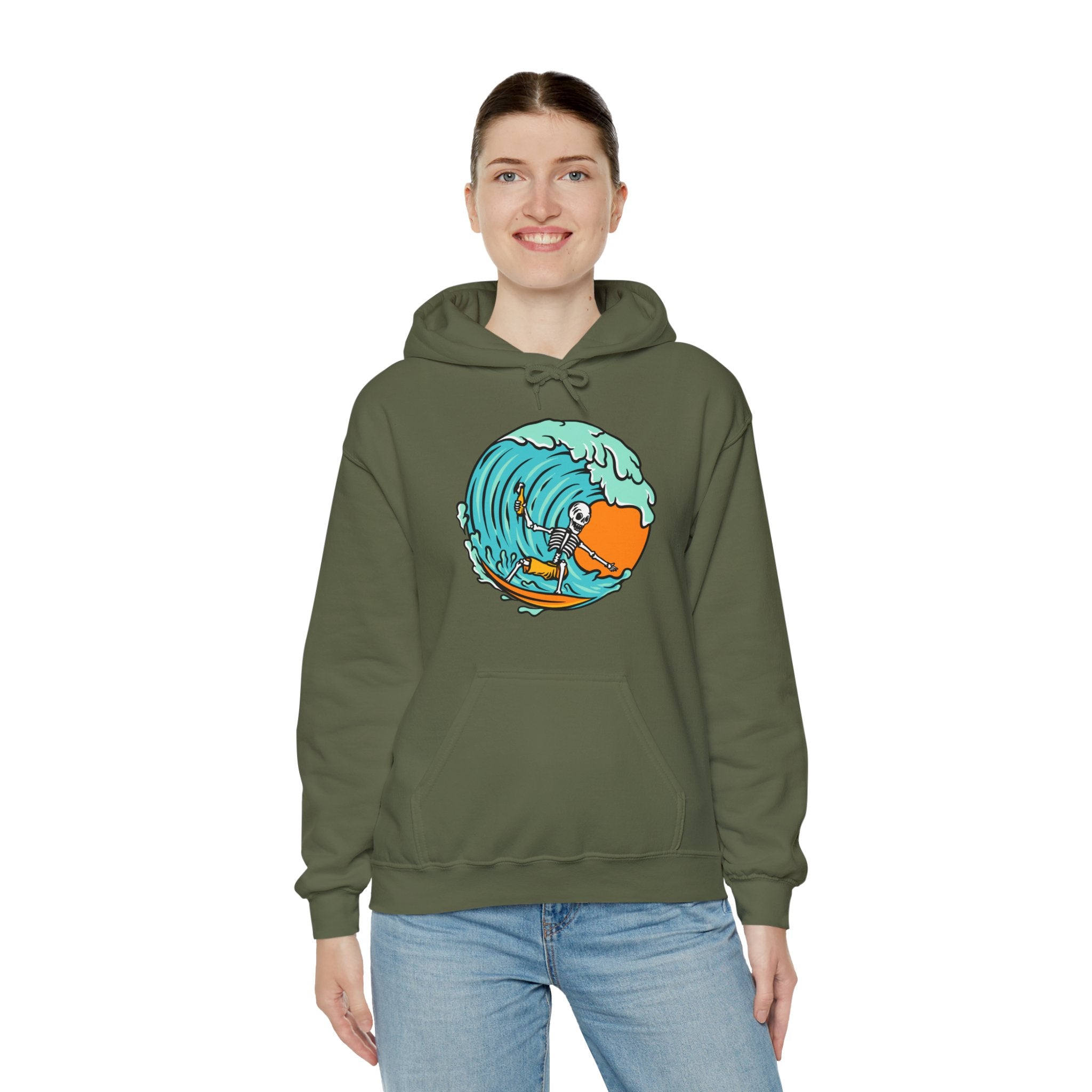 Surfing Skeleton Surfing Ocean Unisex Graphic Novelty Hoodie