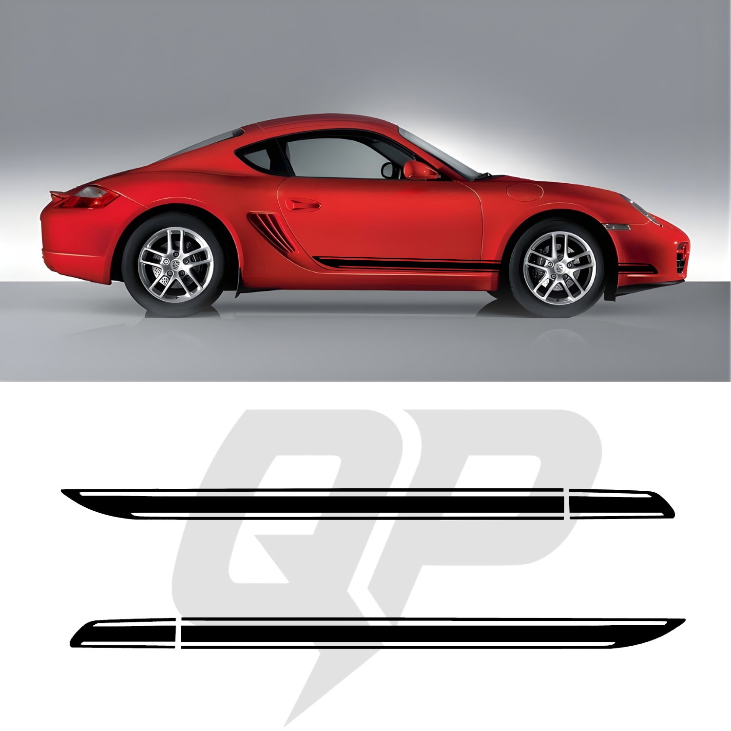 Porsche Cayman Double Hockey Style Side Stripe Decals - Dual Tapered Racing Kit Set of 2 (2005-2016)