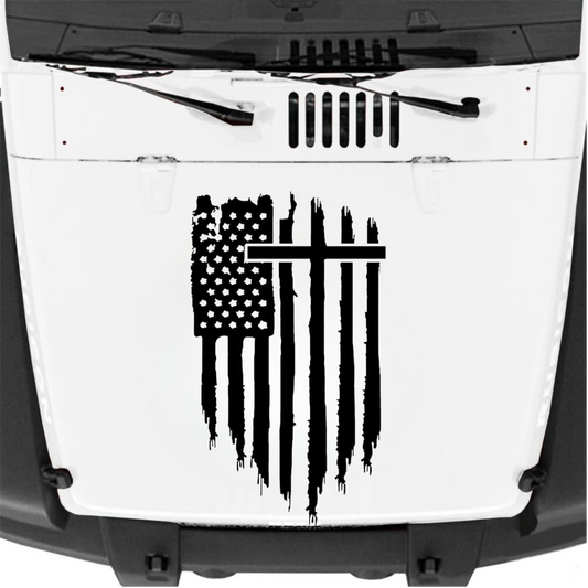Tattered Cross American Flag USA Vinyl Window Bumper Hood Decal Universal For Car Truck