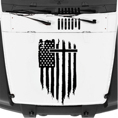 Tattered Cross American Flag USA Vinyl Window Bumper Hood Decal Universal For Car Truck