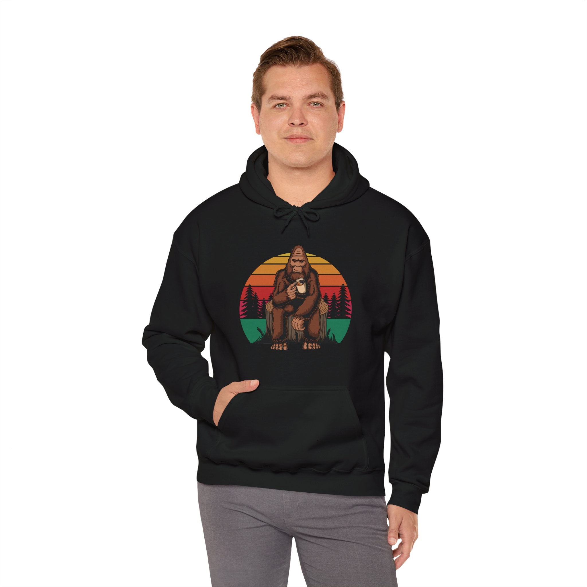 Bigfoot Coffee Drinker Outdoor Camping Unisex Mens Womens Hoodie