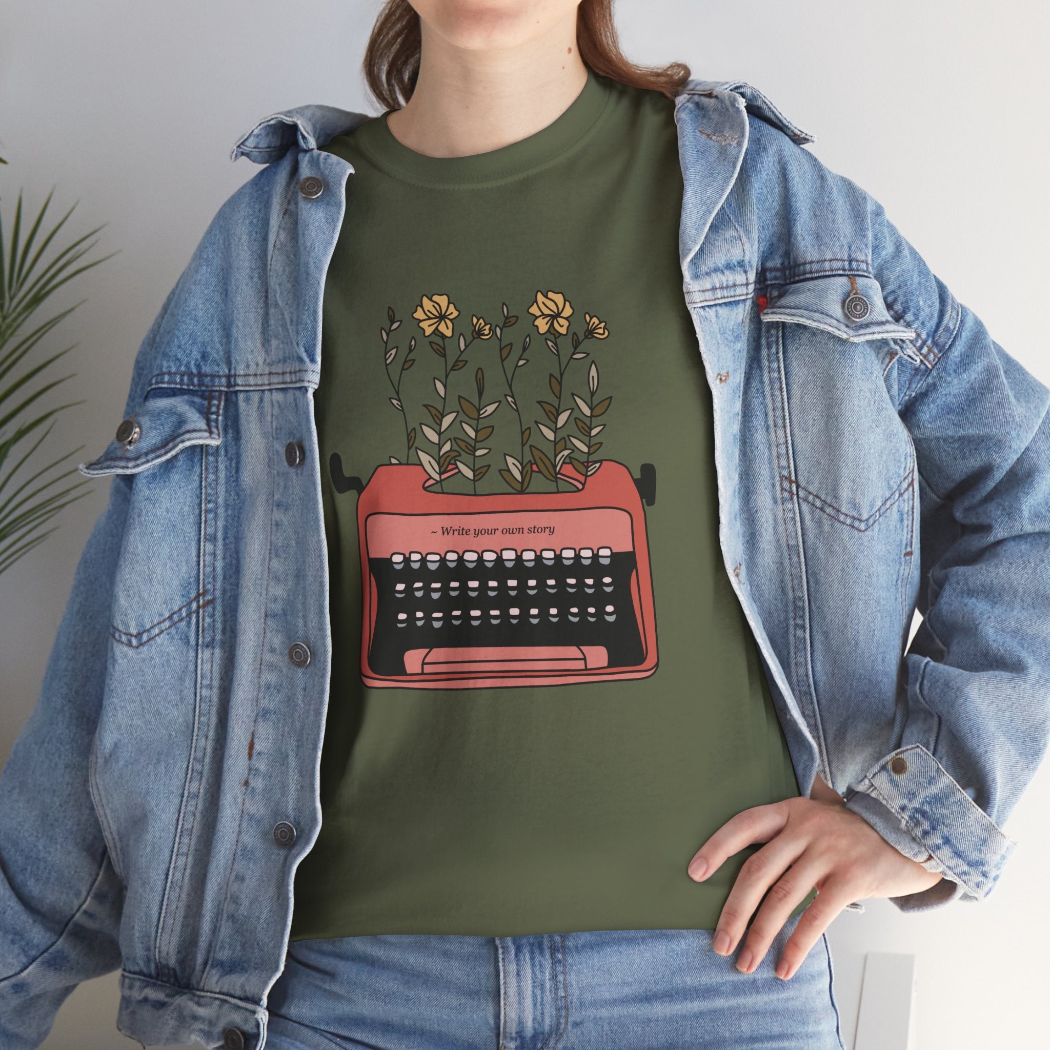 Cute Typewriter Flowers Retro Unisex Graphic Novelty Shirt Tee