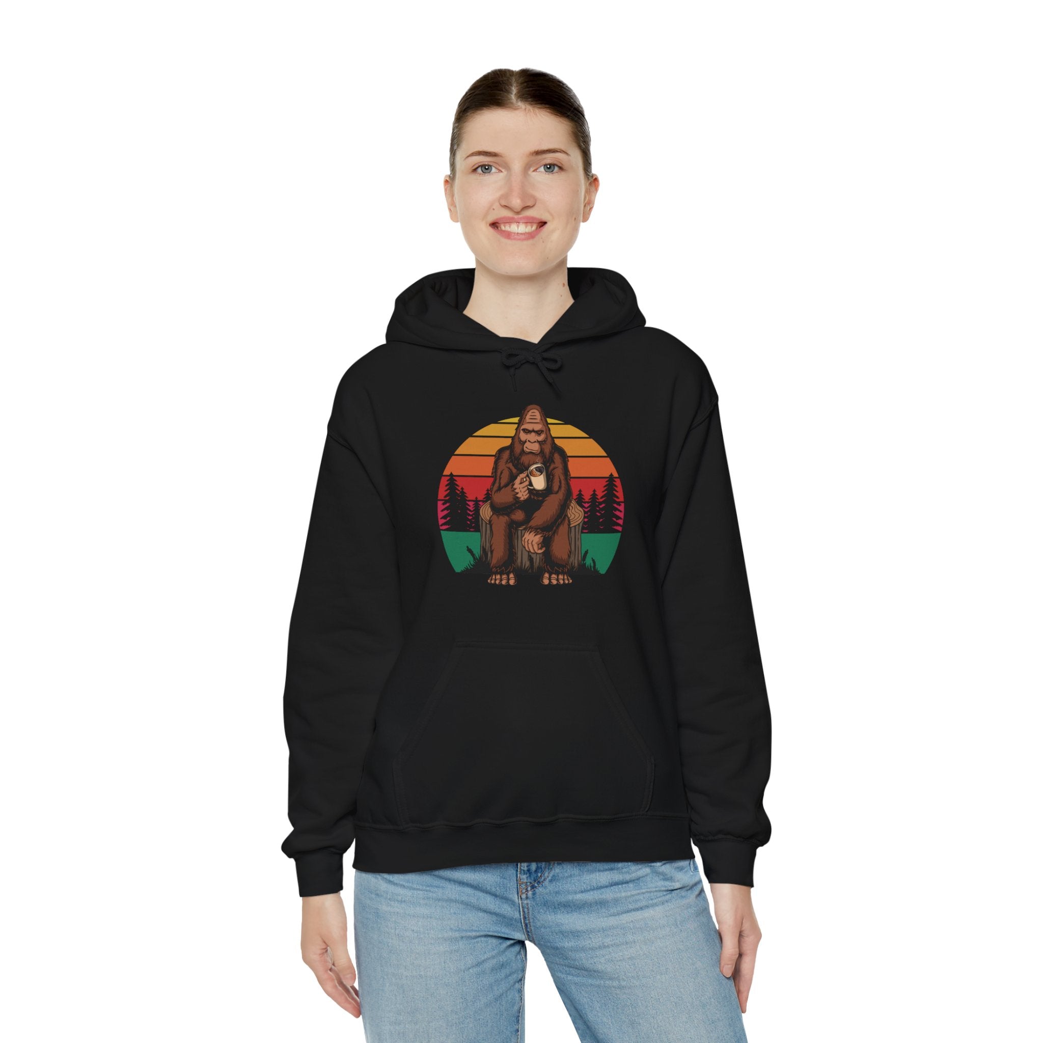 Bigfoot Coffee Drinker Outdoor Camping Unisex Mens Womens Hoodie